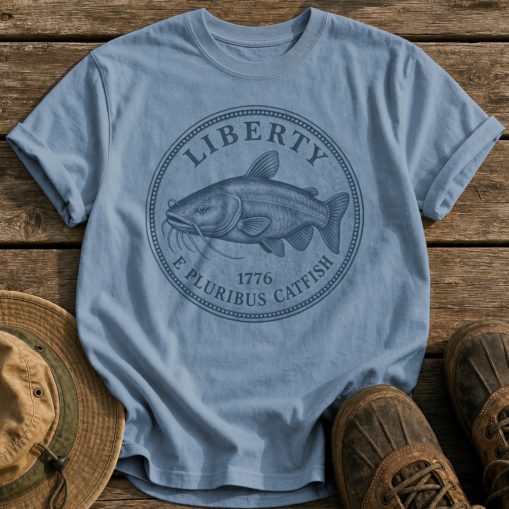 Catfish Liberty Coin tee - Blue Jean - front