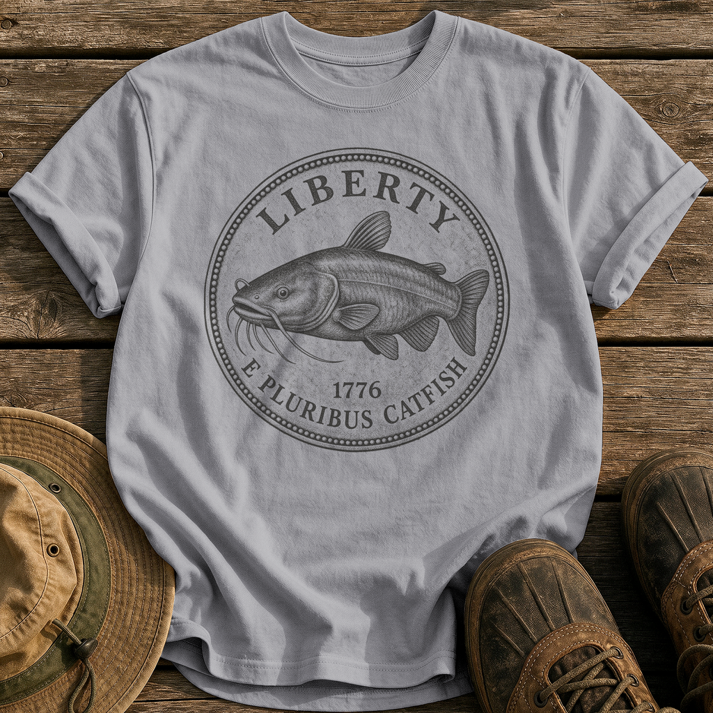 Catfish Liberty Coin tee - Grey - front