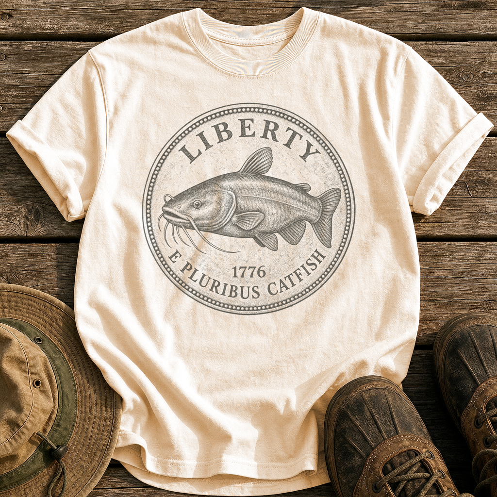 Catfish Liberty Coin tee - Ivory - front