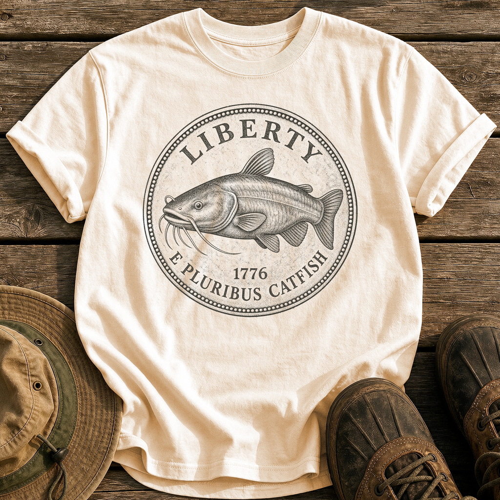Catfish Liberty Coin tee - Ivory - front