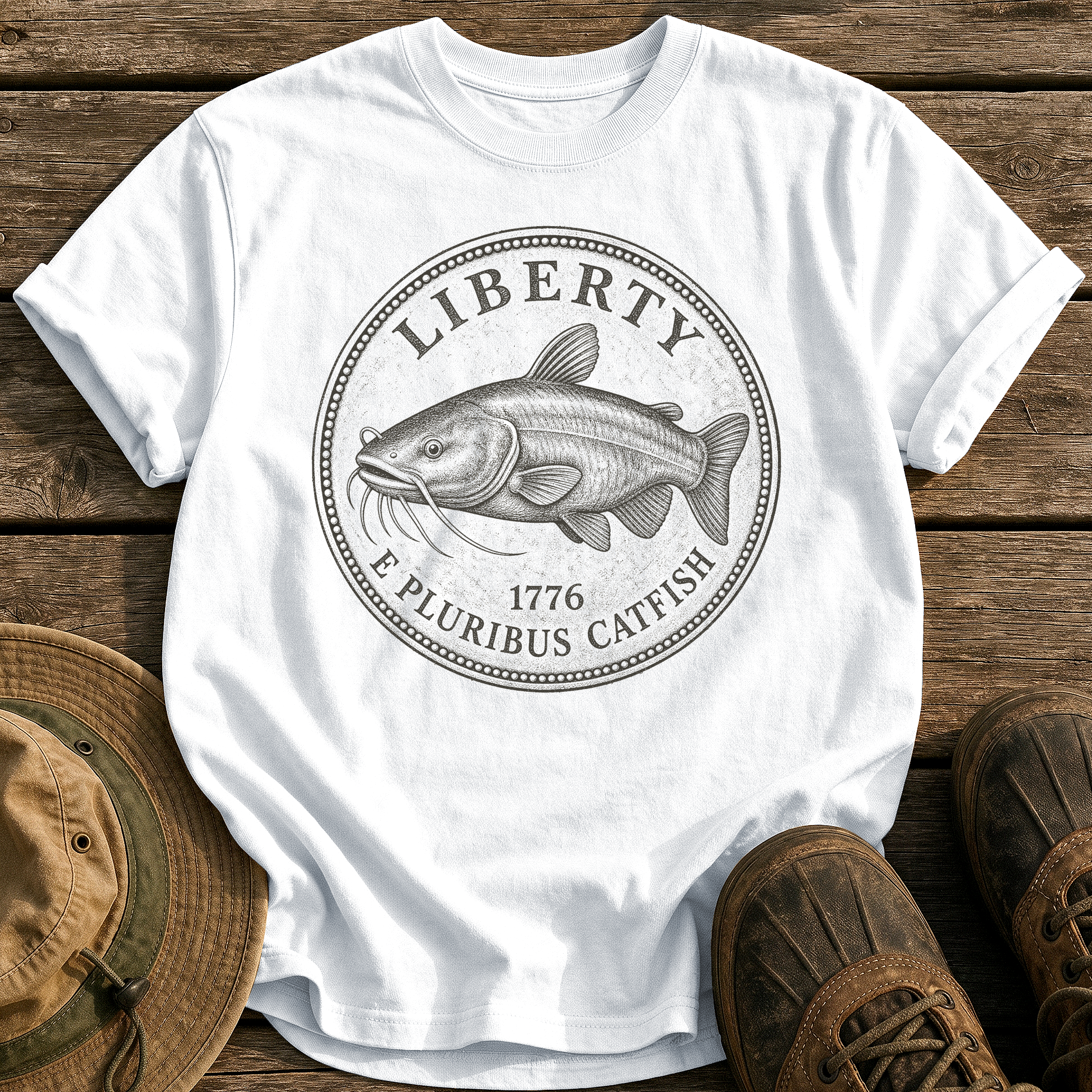 Catfish Liberty Coin tee - White - front