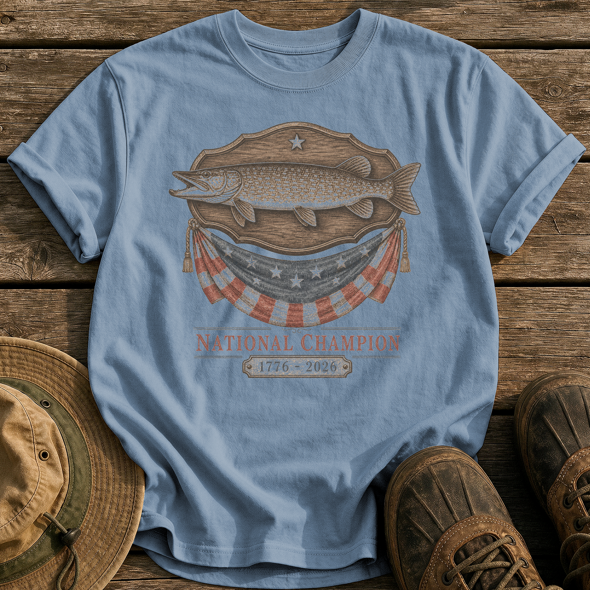 Trophy Pike, USA tee - Blue Jean - front