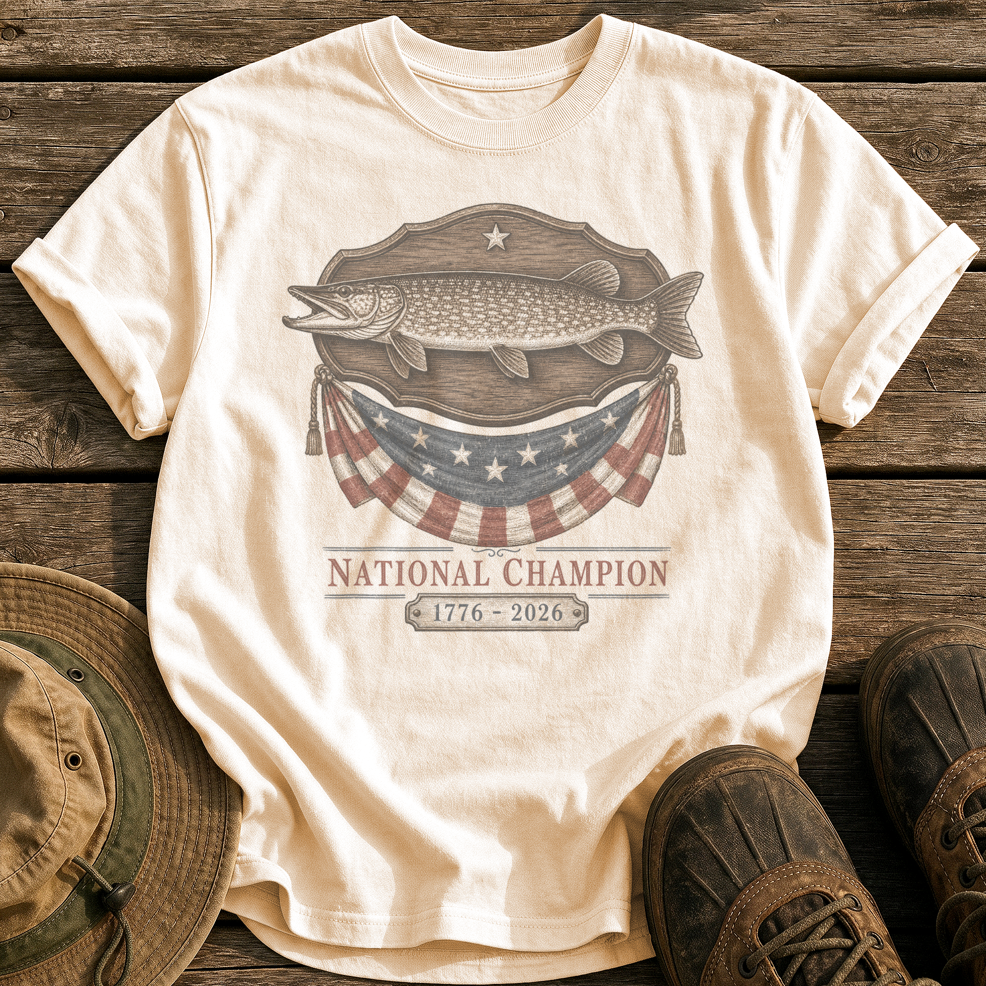 Trophy Pike, USA tee - Ivory - front