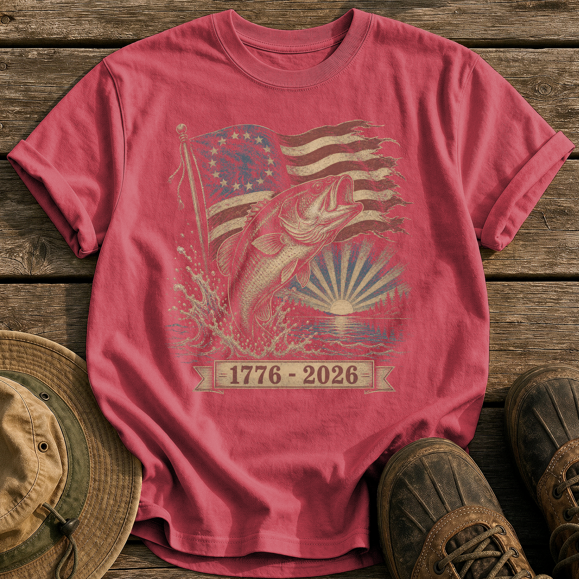 Old Glory Largemouth tee - Chili - front