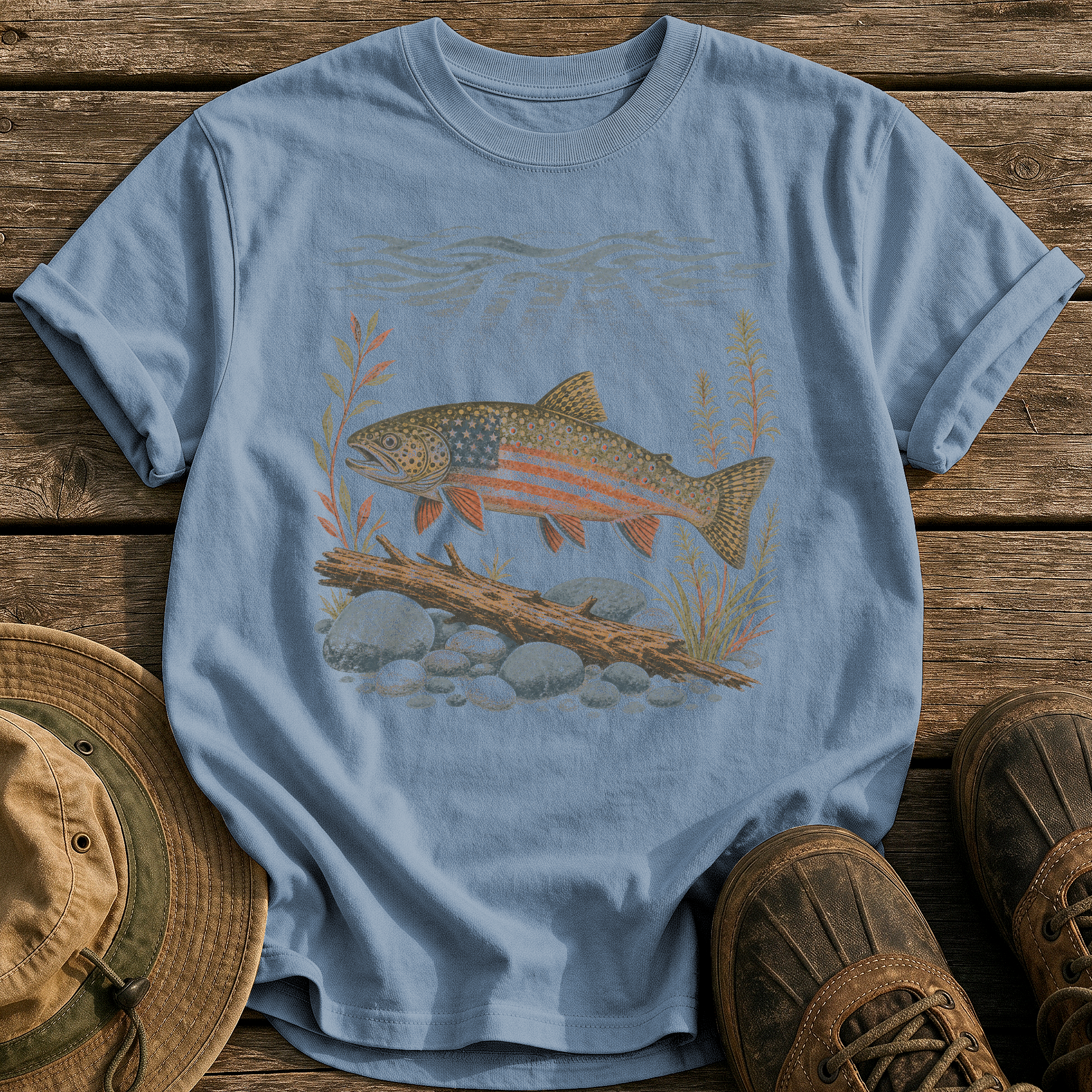 American Brook Trout tee - Blue Jean - front