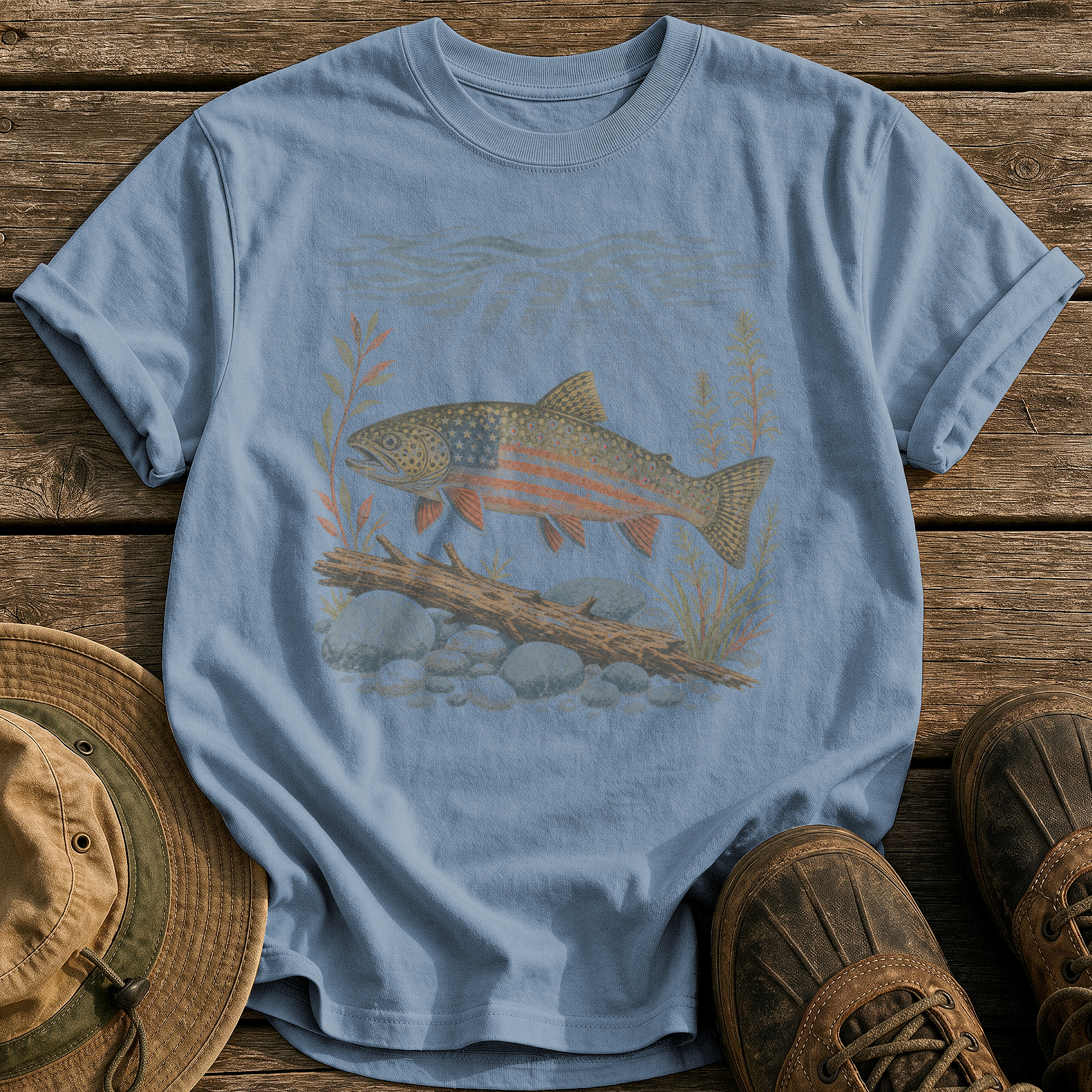 American Brook Trout tee - Blue Jean - front