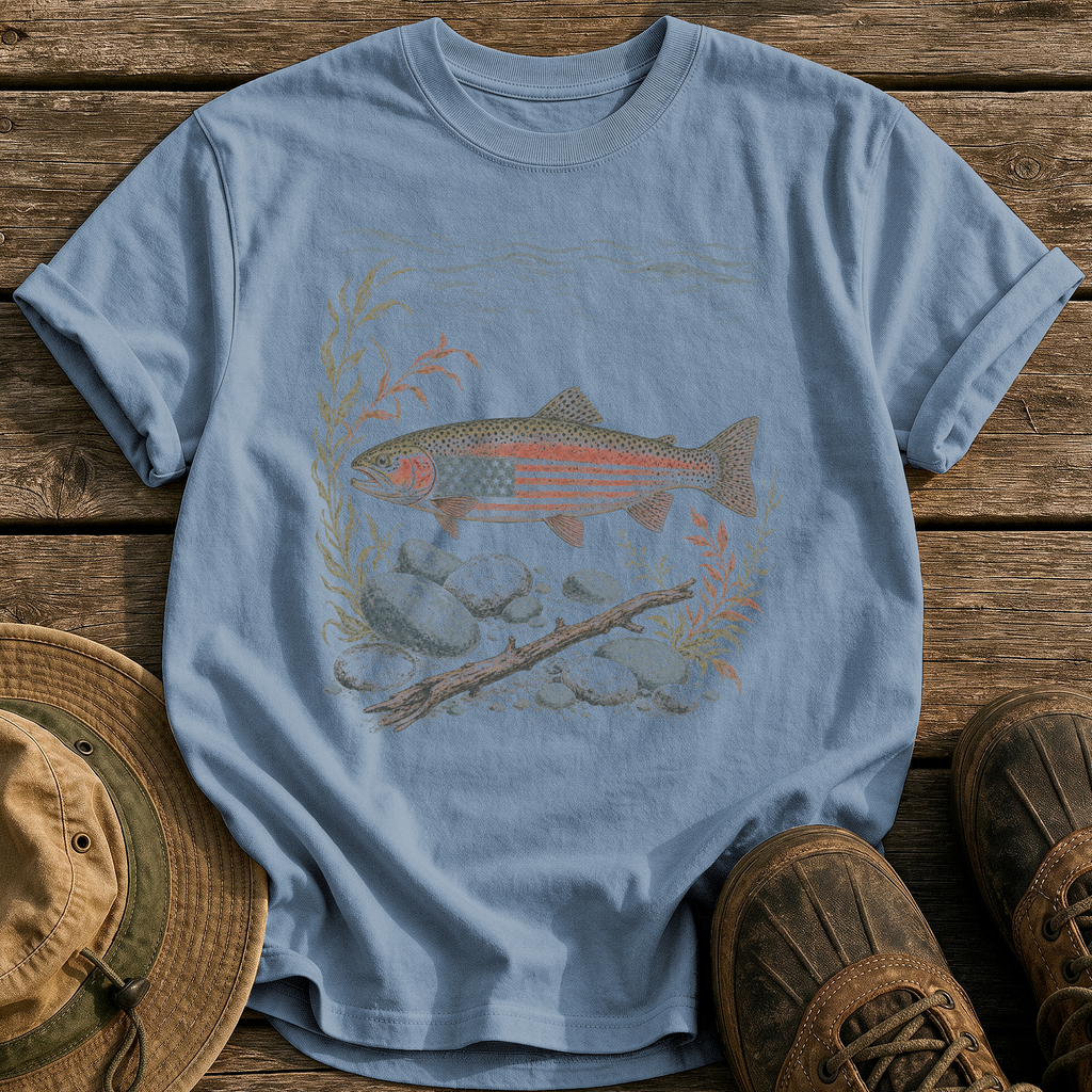 American Rainbow Trout tee - Blue Jean - front