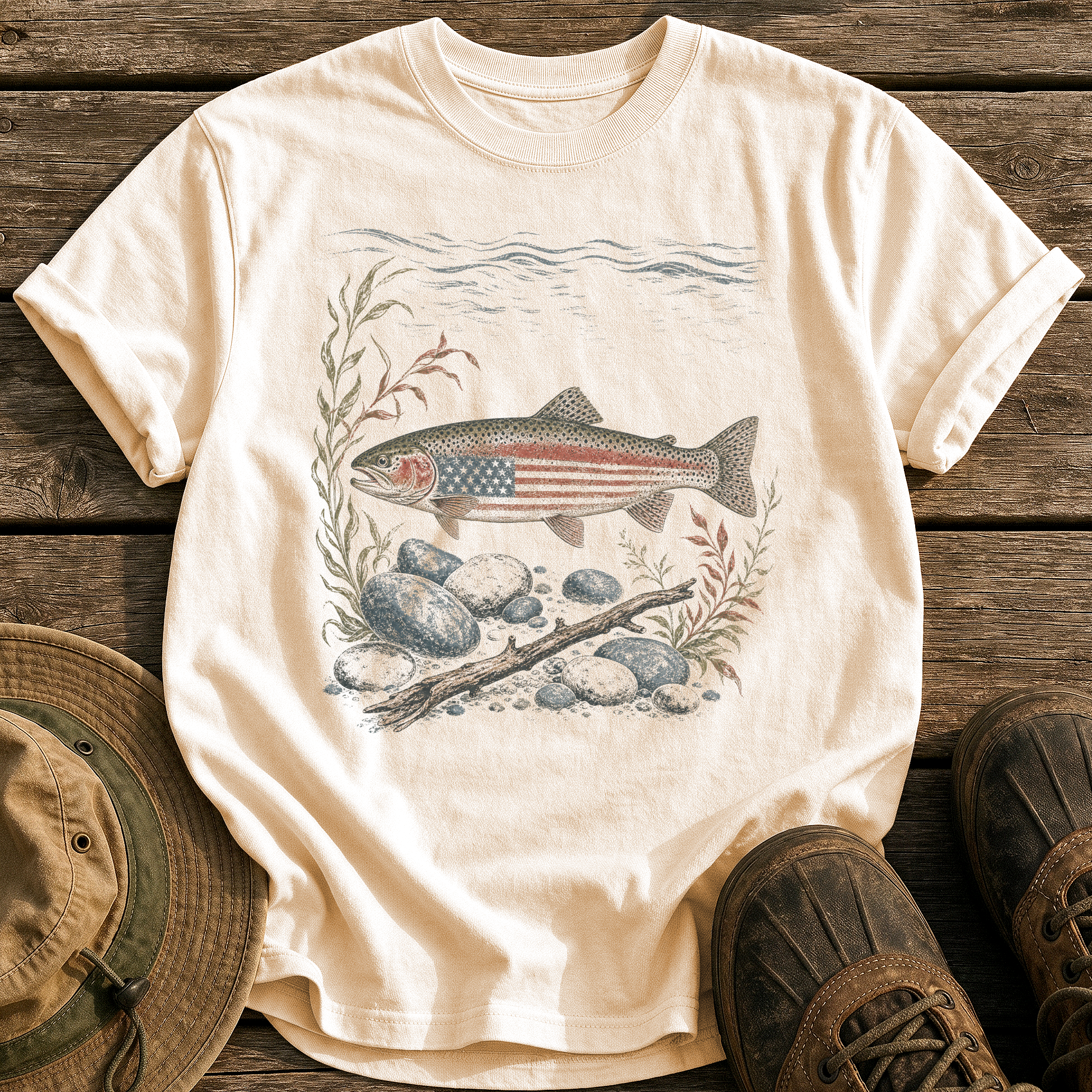 American Rainbow Trout tee - Ivory - front