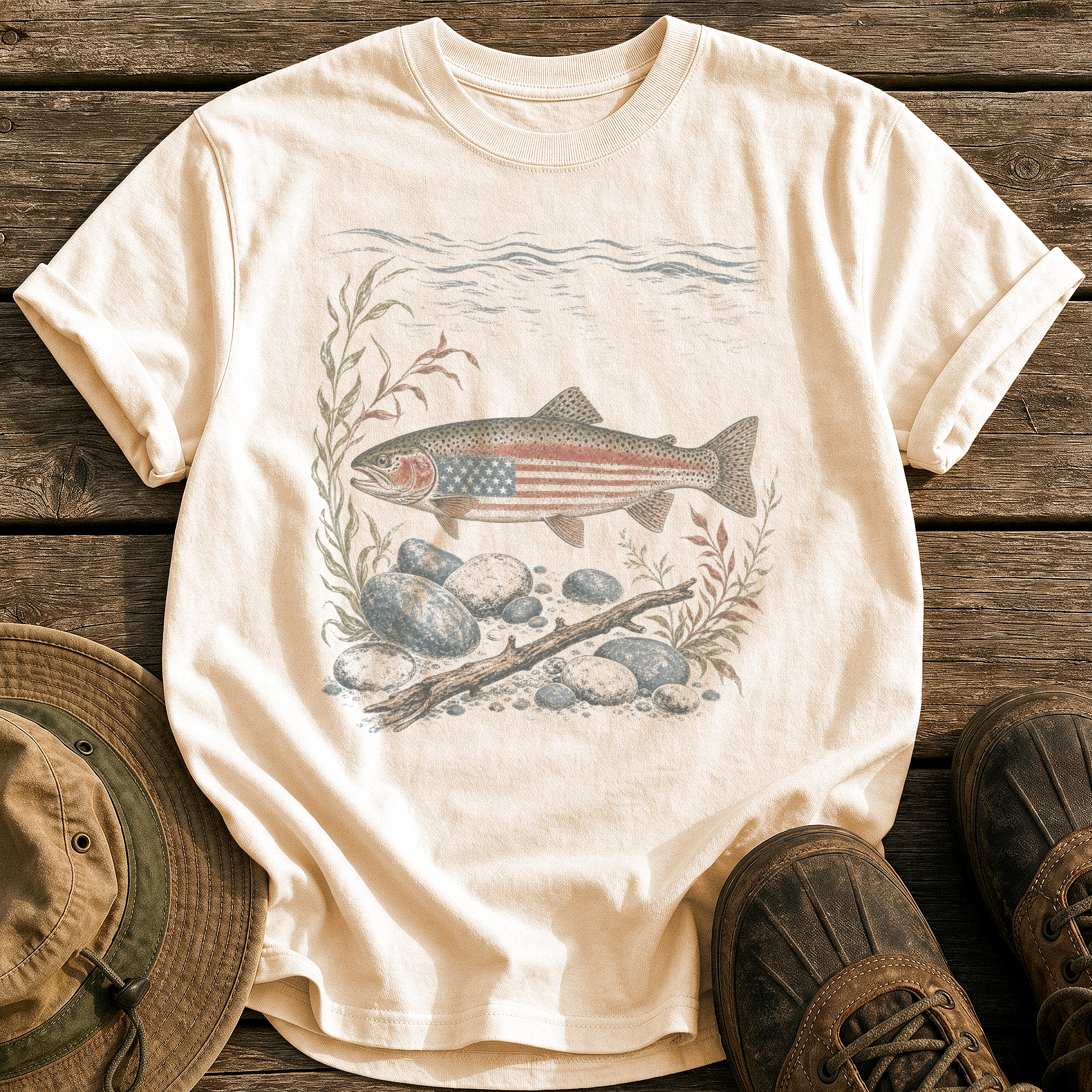 American Rainbow Trout tee - Ivory - front