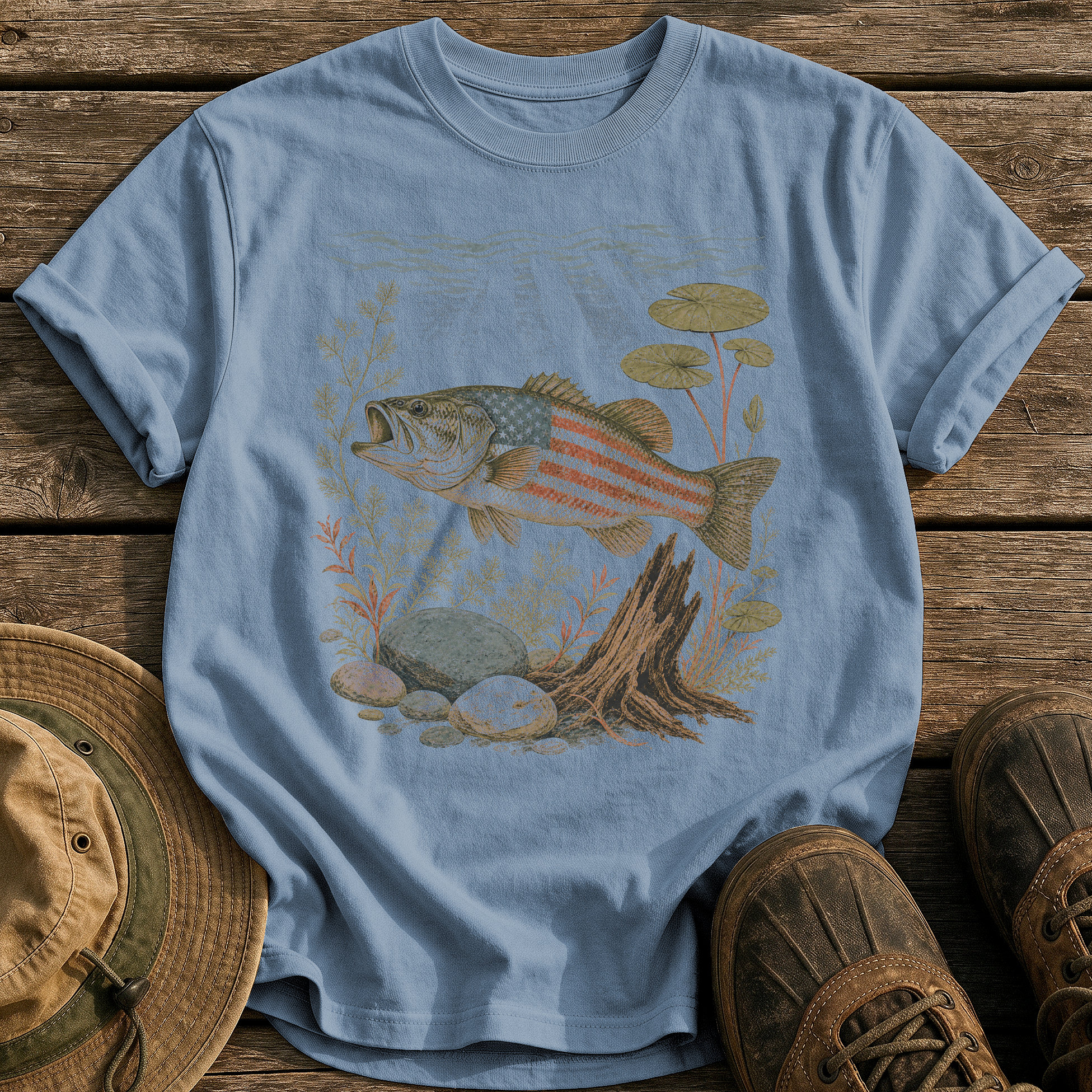American Largemouth Bass tee - Blue Jean - front