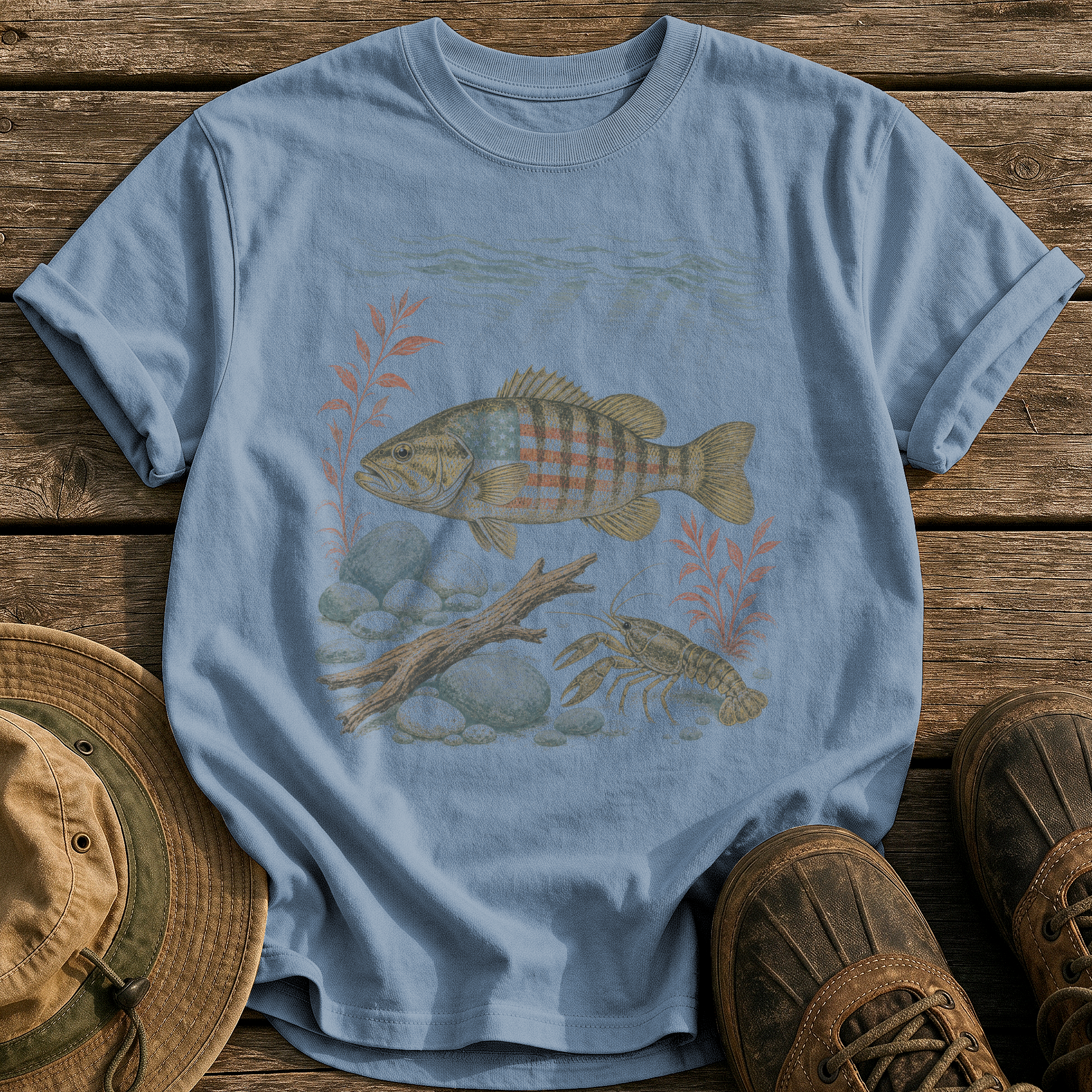 American Smallmouth Bass tee - Blue Jean - front