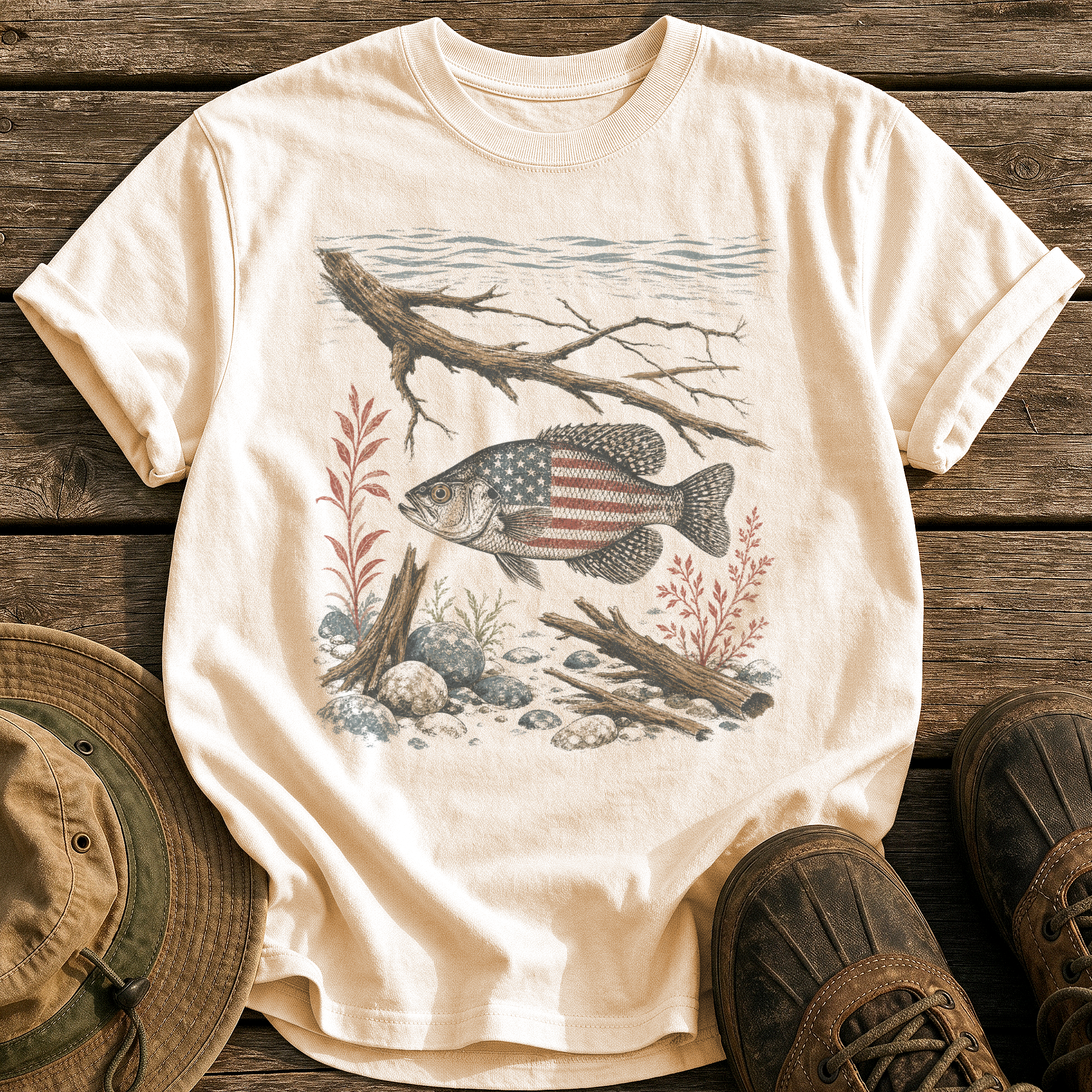 American Crappie tee - Ivory - front