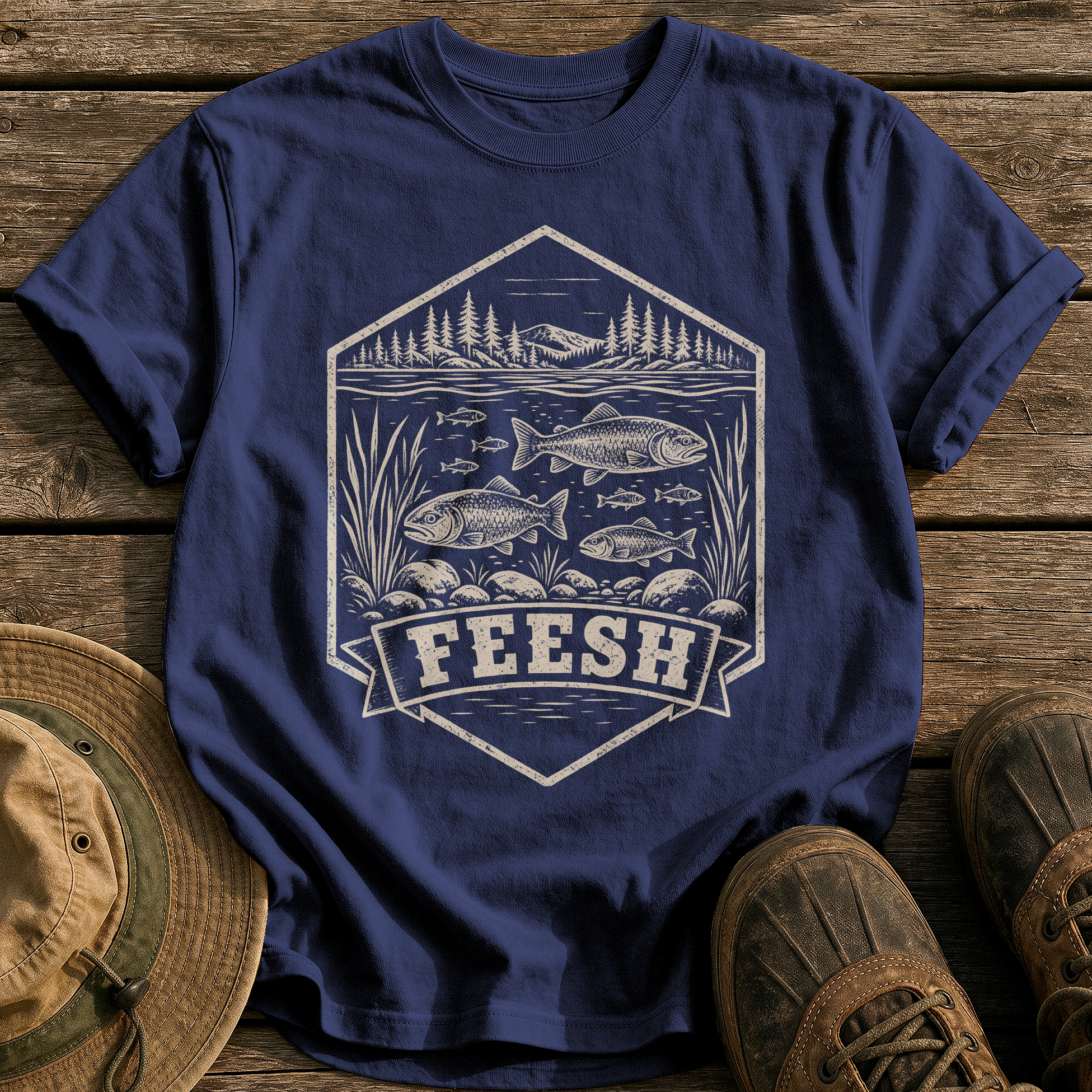 Feesh tee - True Navy - front