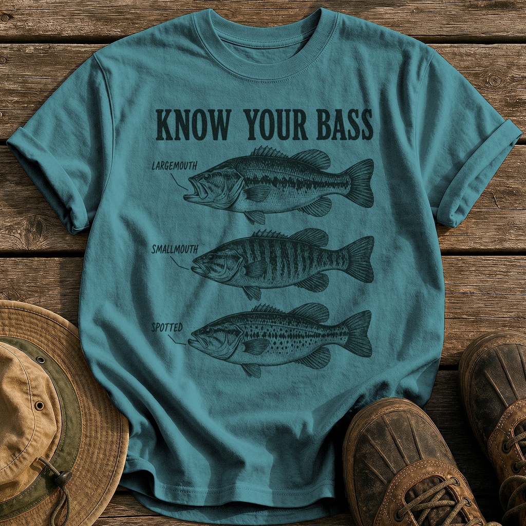 Know Your Bass tee - Blue Spruce - front