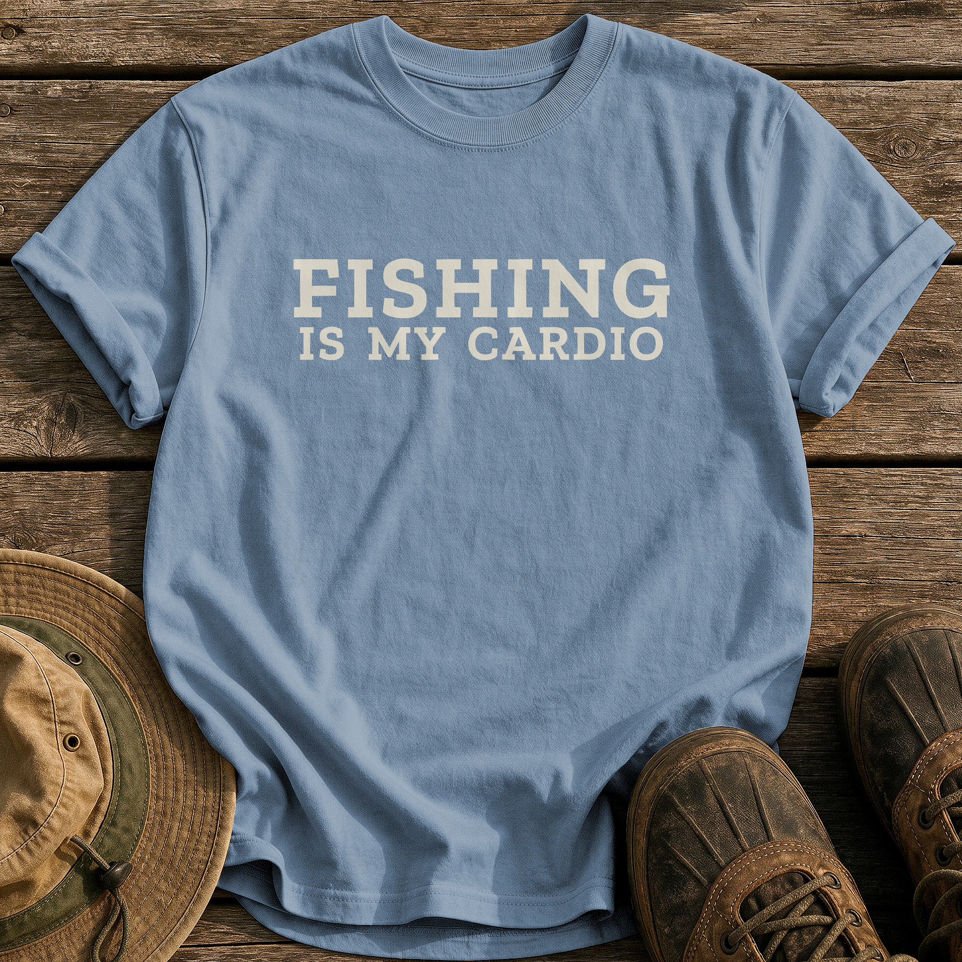 Fishing Is My Cardio tee - Blue Jean - front