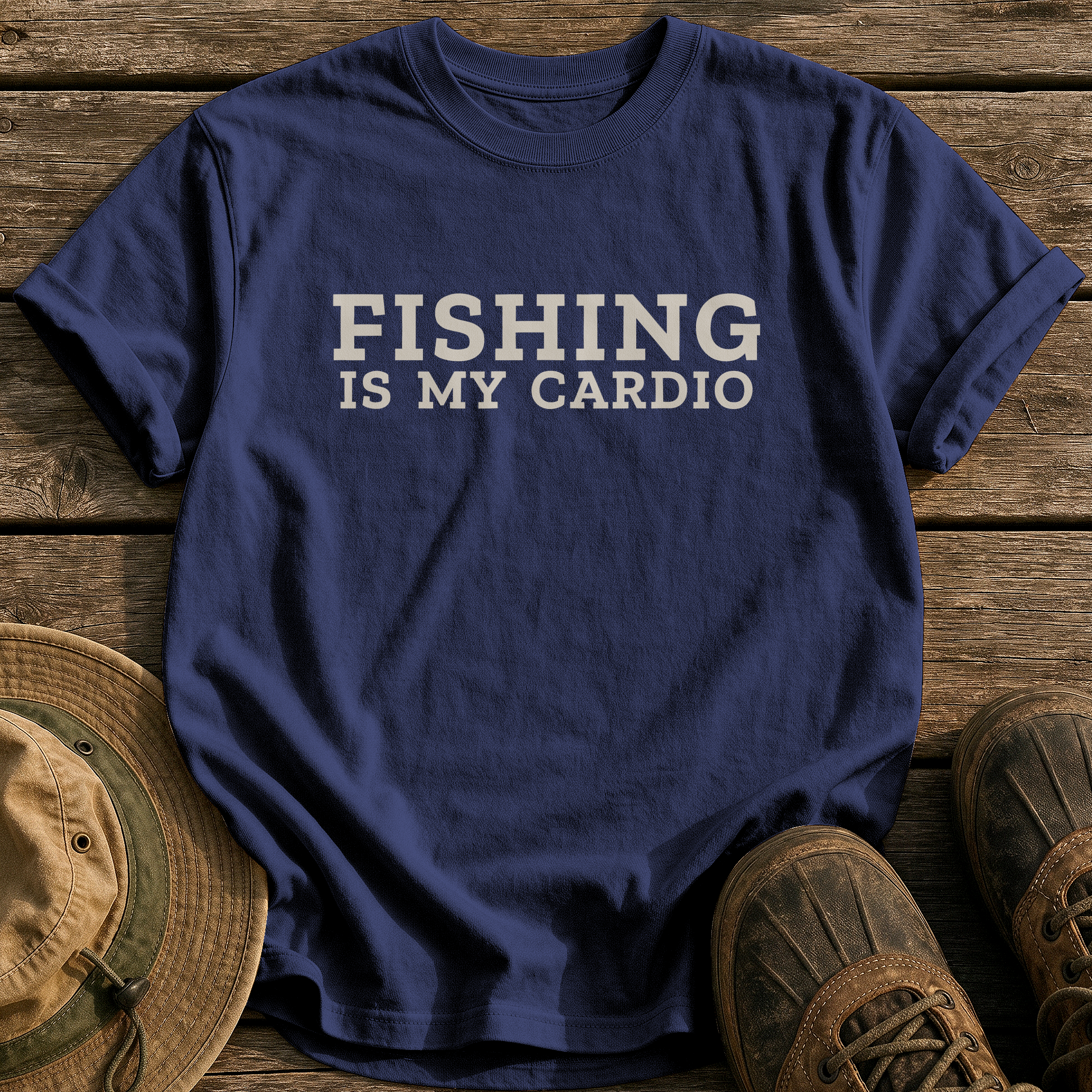 Fishing Is My Cardio tee - True Navy - front