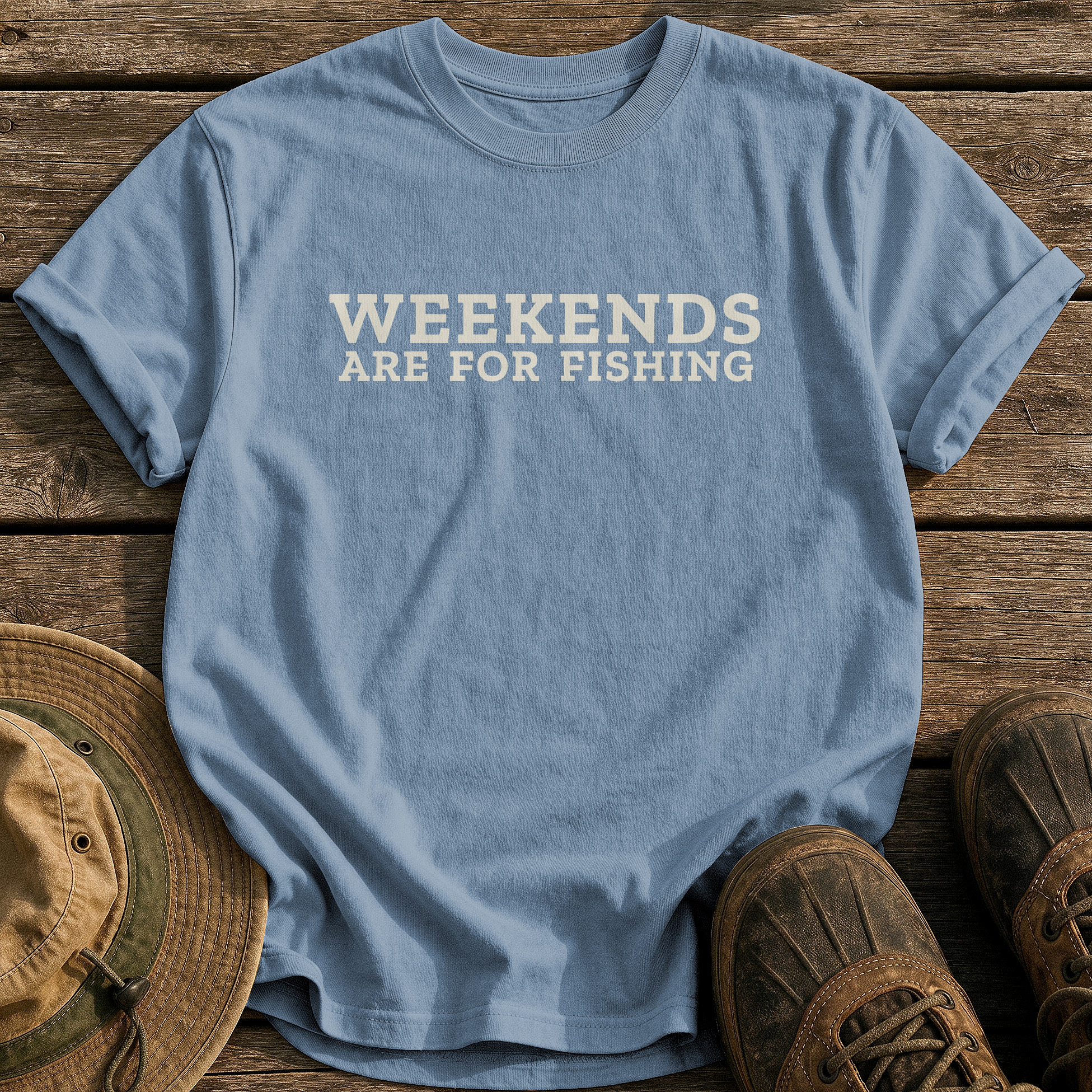 Weekends Are For Fishing tee - Blue Jean - front