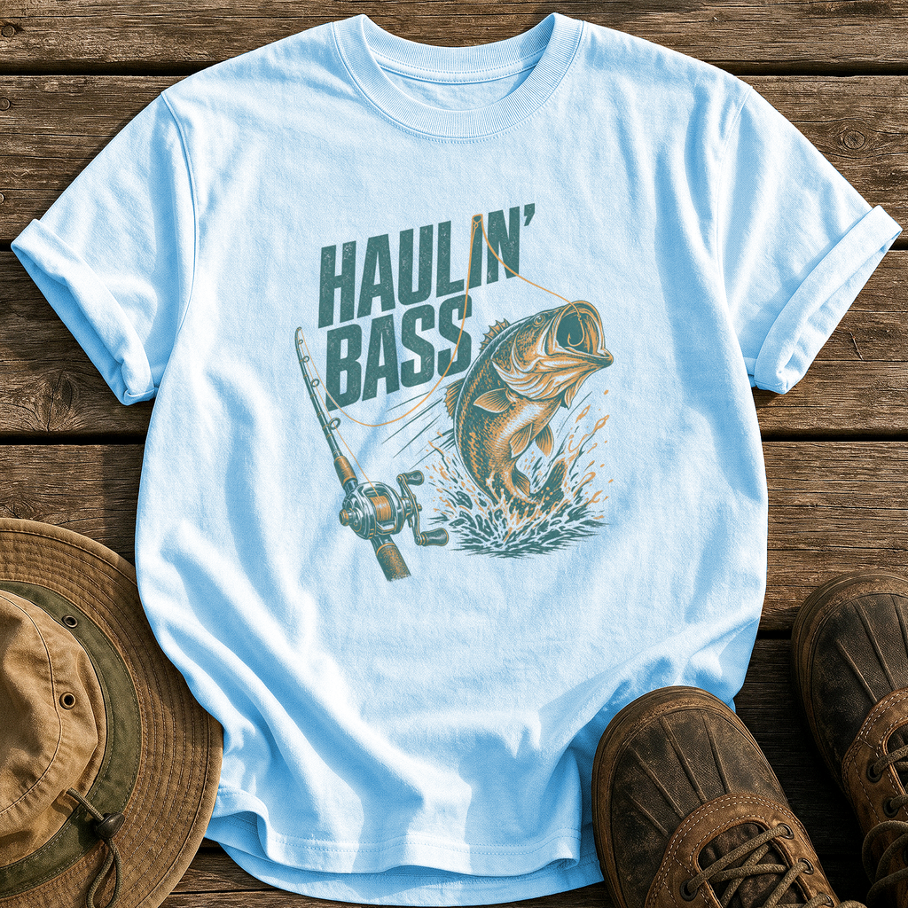 Haulin' Bass tee - Chambray - front