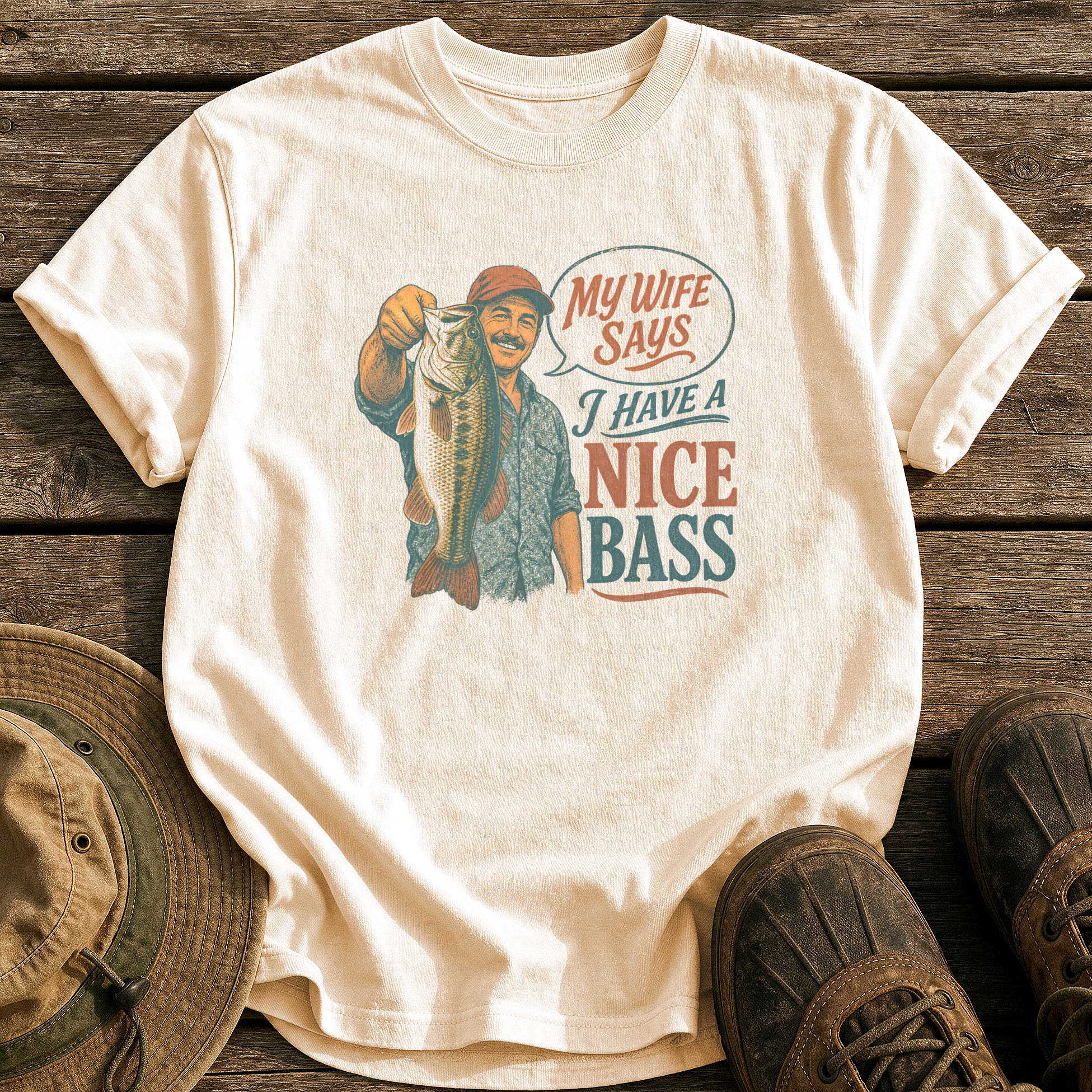 My Wife Says Nice Bass tee - Ivory - front