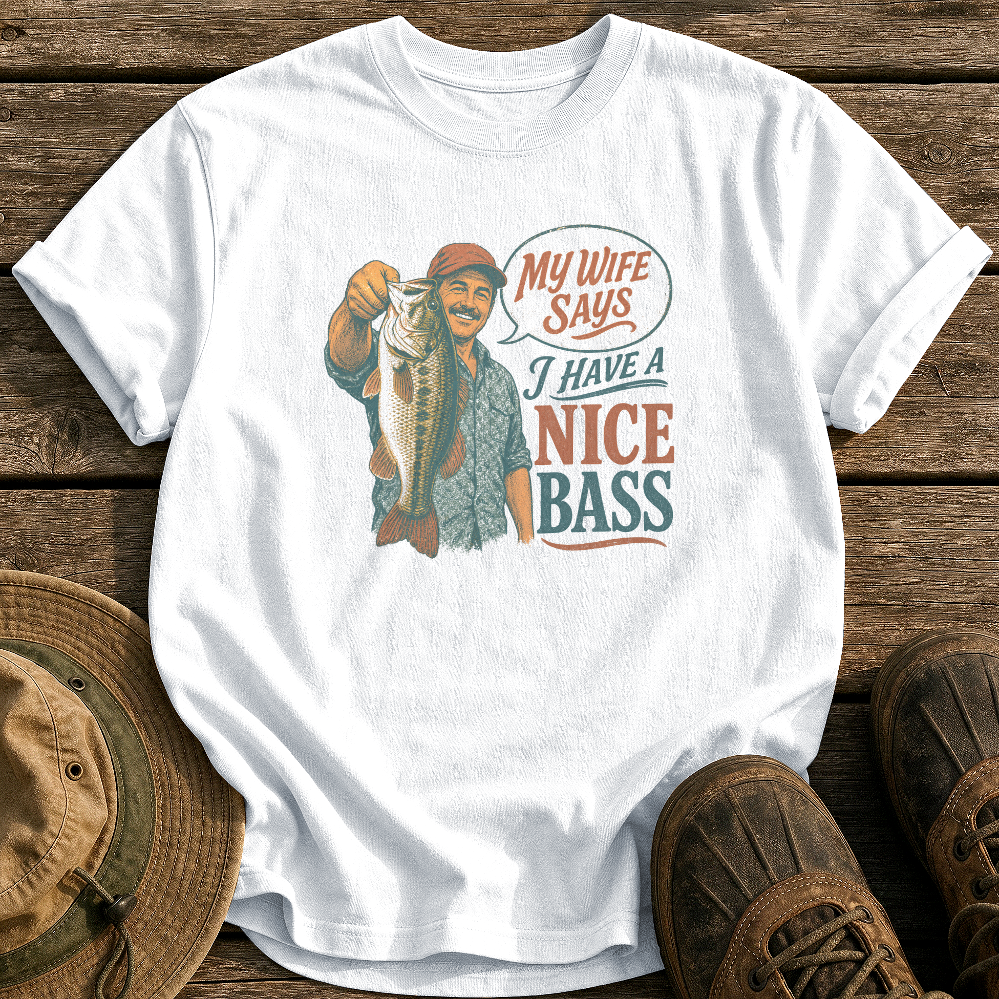 My Wife Says Nice Bass tee - White - front