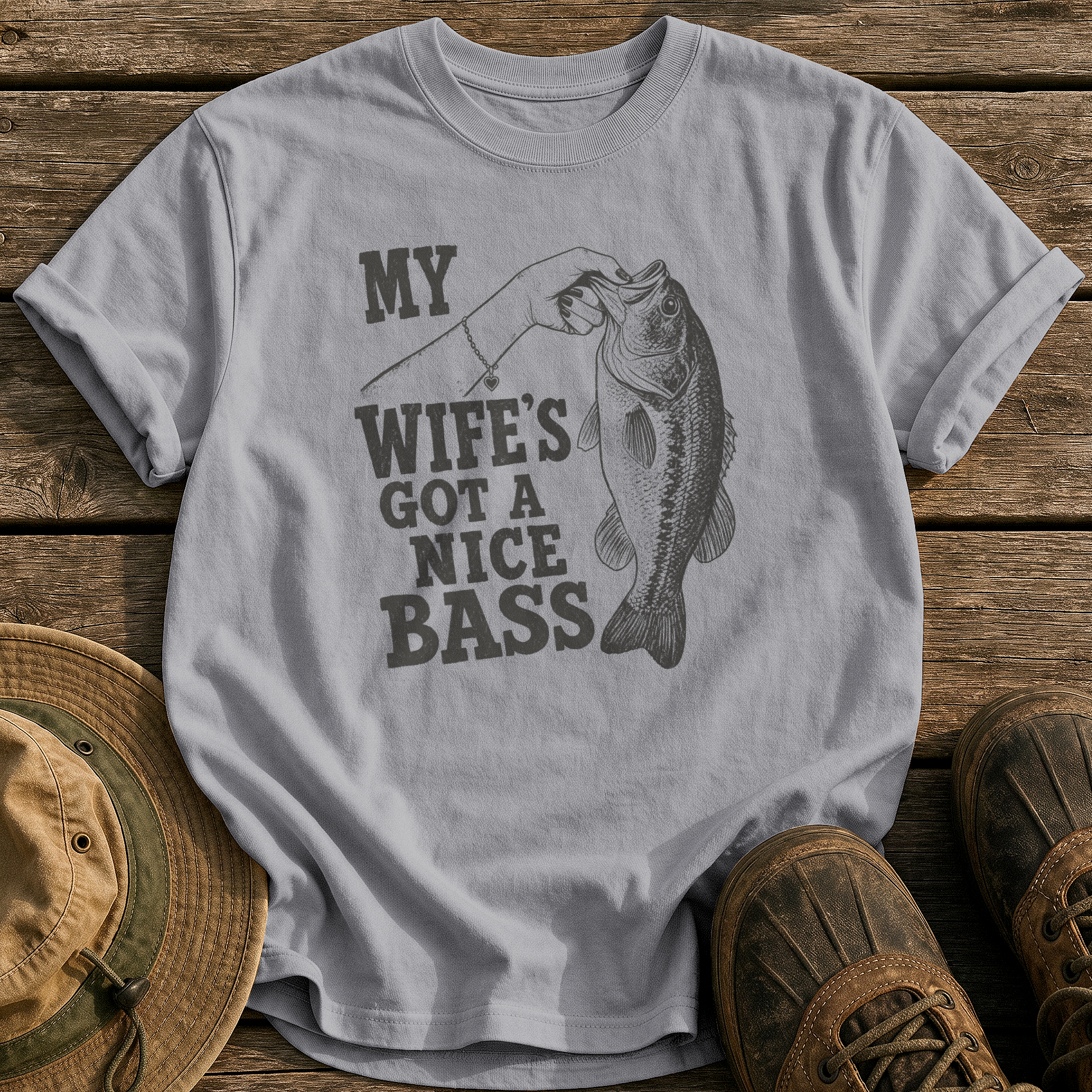 Wife's Got a Nice Bass tee - Grey - front