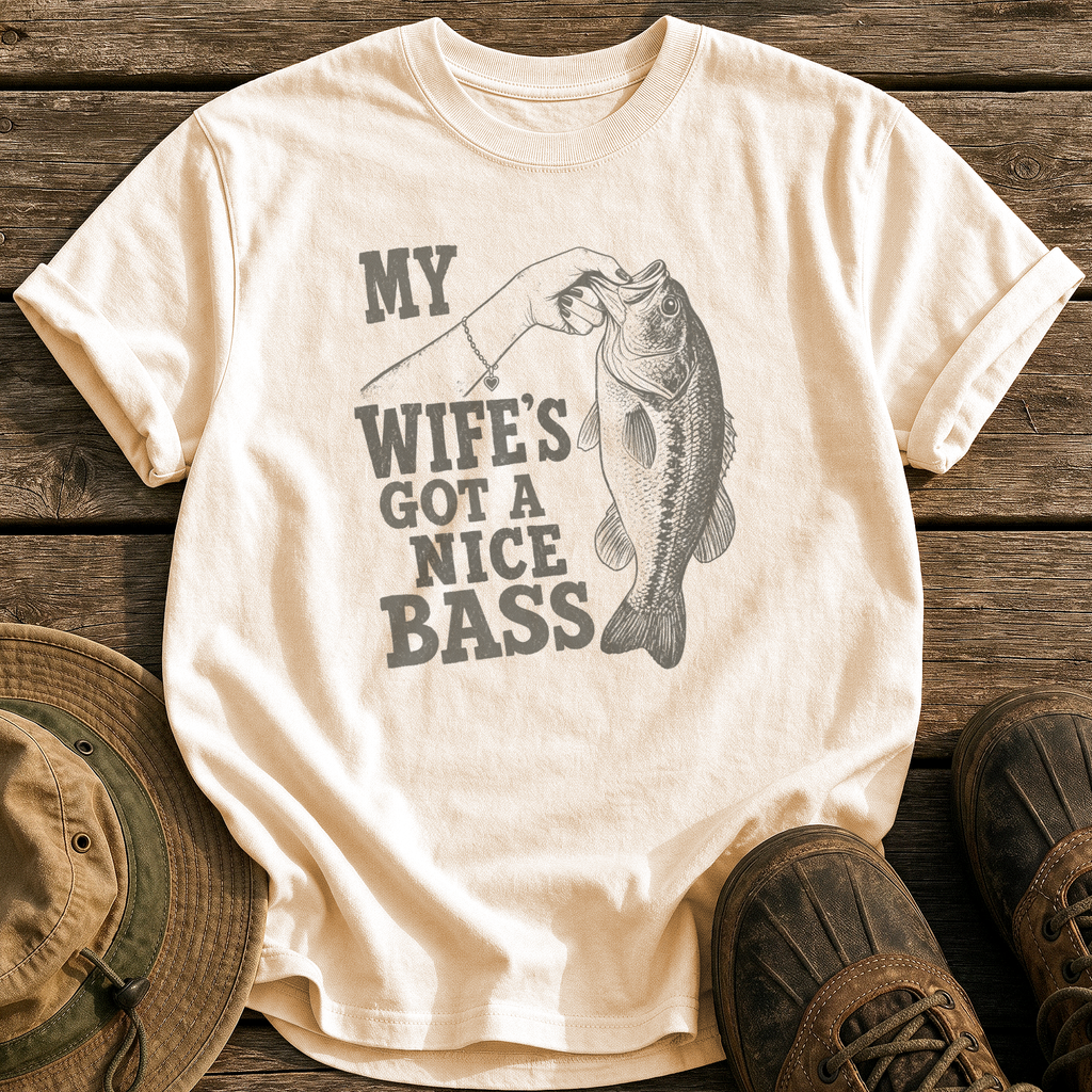 Wife's Got a Nice Bass tee - Ivory - front