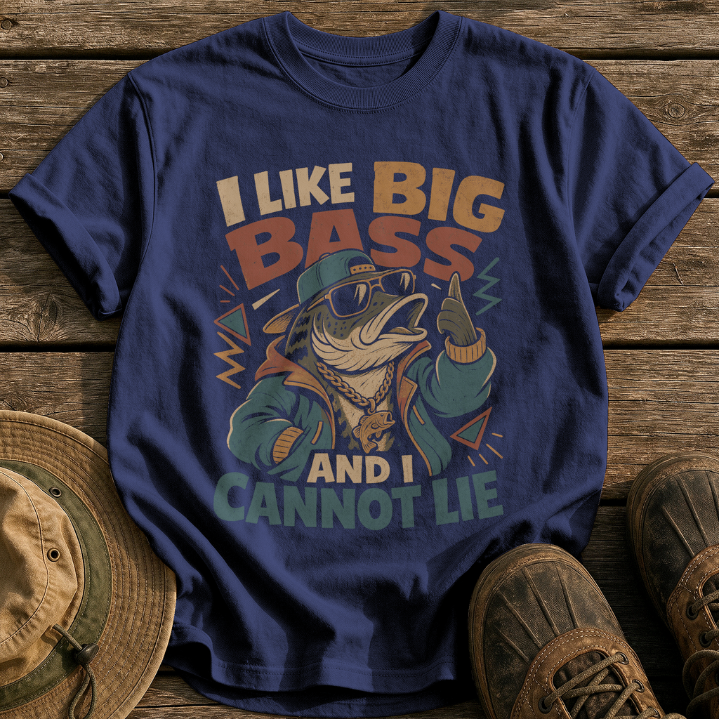 I Like Big Bass tee - True Navy - front