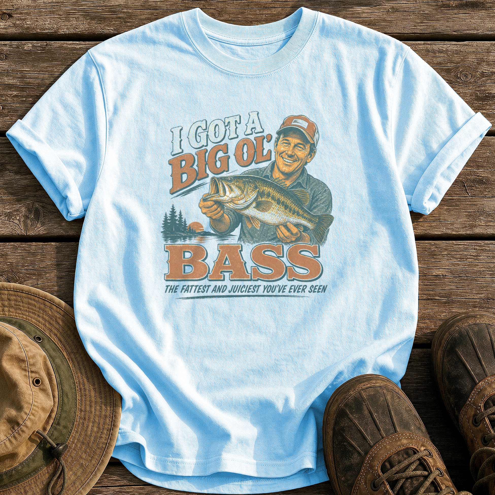 Big Ol' Bass tee - Chambray - front