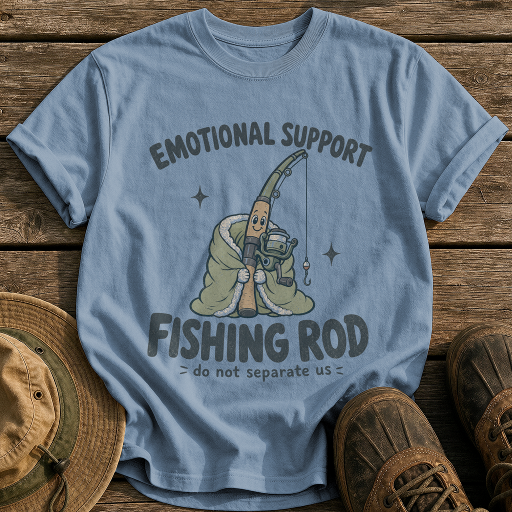 Emotional Support Fishing Rod tee - Blue Jean - front