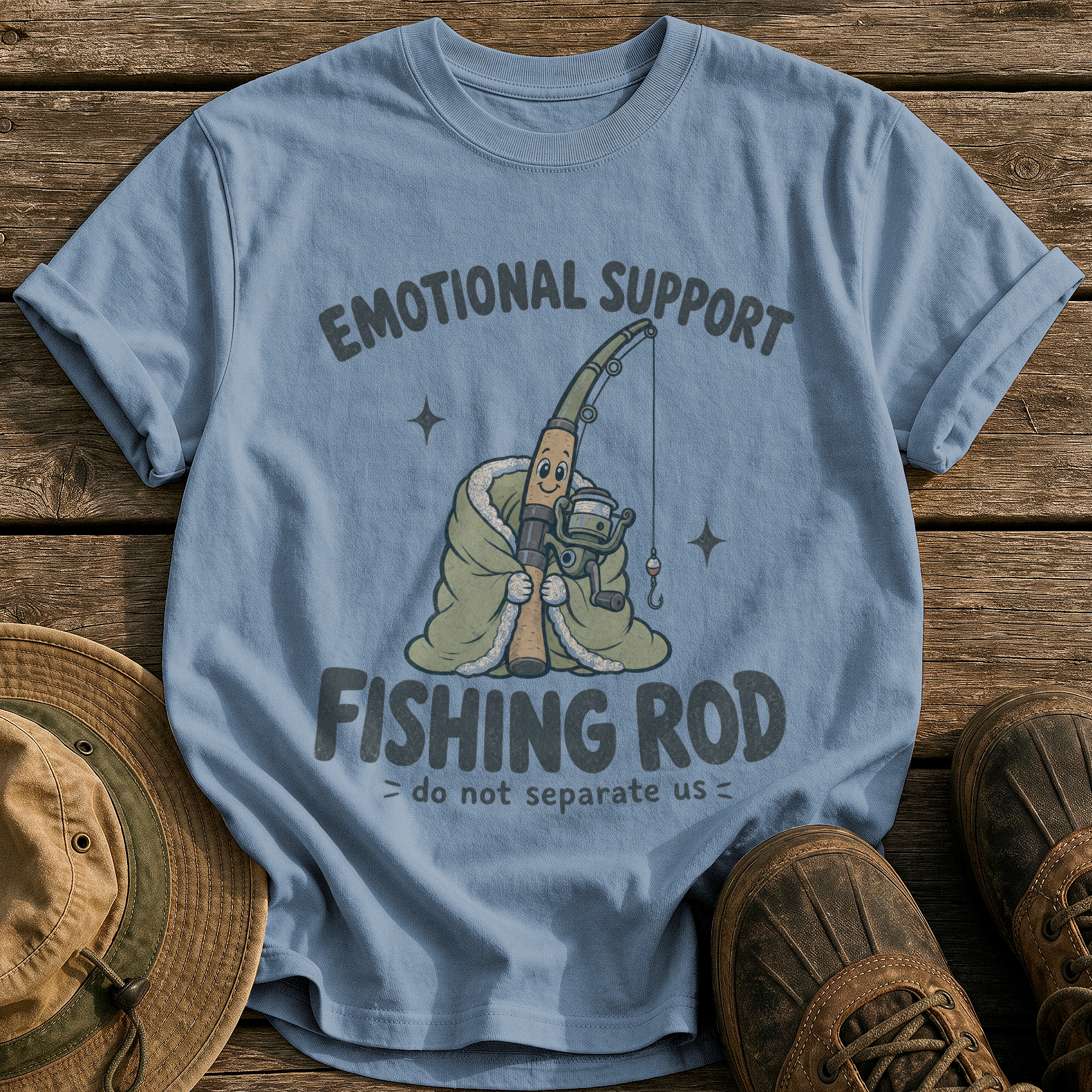 Emotional Support Fishing Rod tee - Blue Jean - front