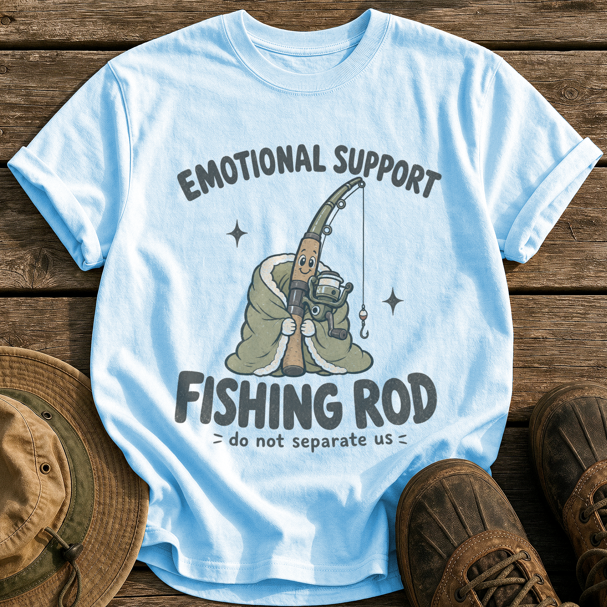 Emotional Support Fishing Rod tee - Chambray - front
