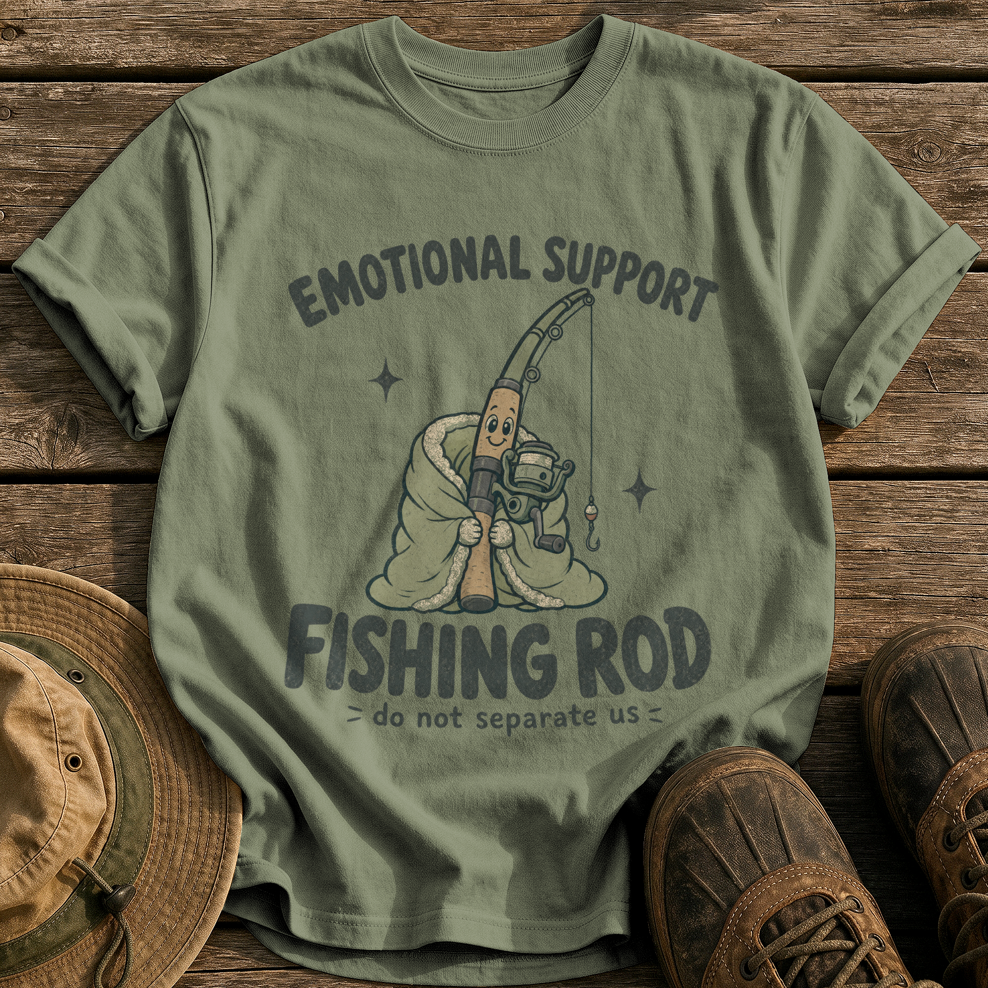 Emotional Support Fishing Rod tee - Sage - front