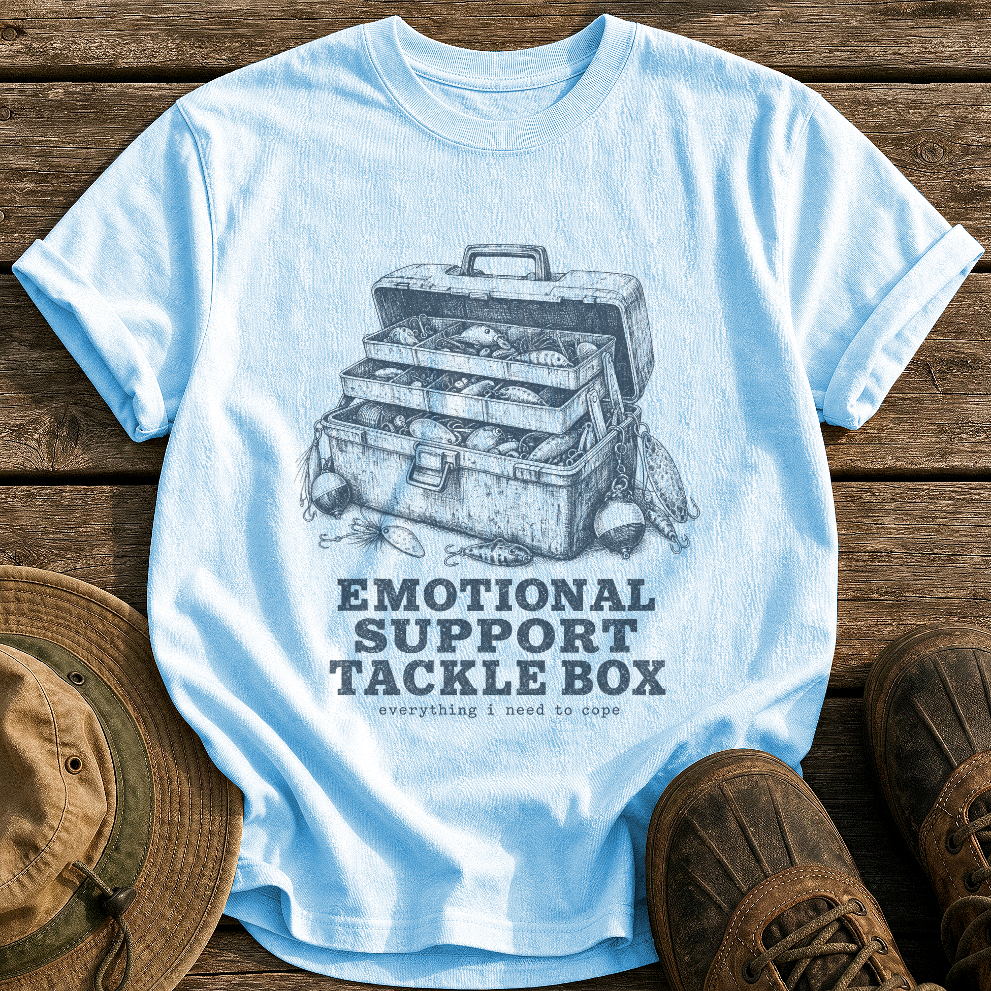 Emotional Support Tackle Box tee - Chambray - front