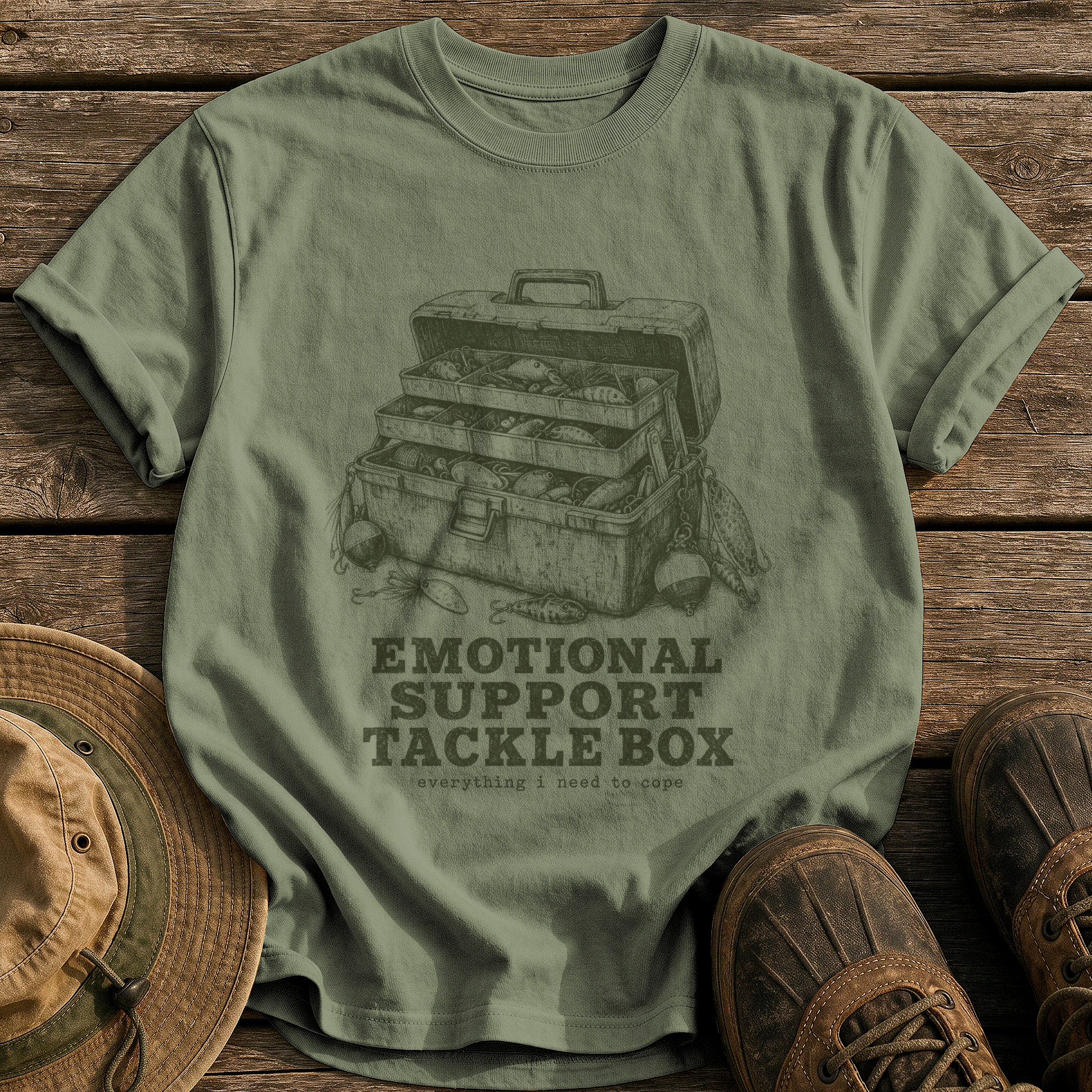 Emotional Support Tackle Box tee - Sage - front