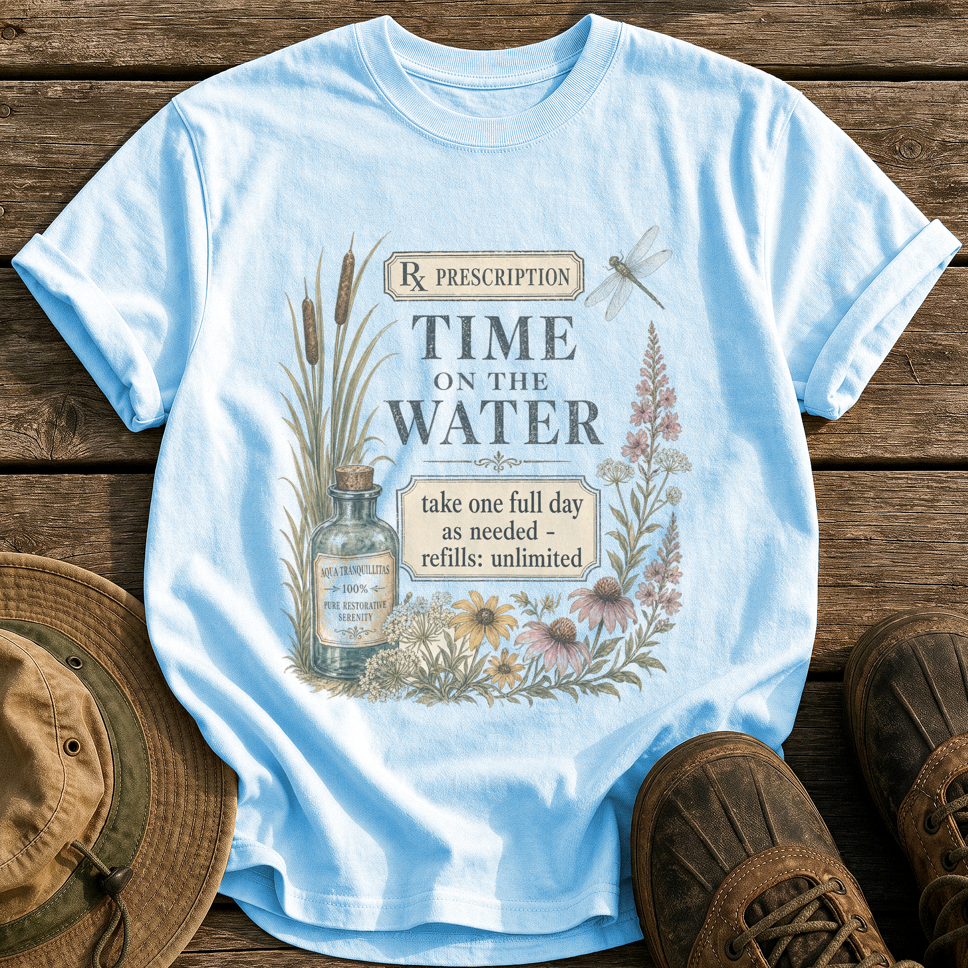 Prescription: Time on the Water tee - Chambray - front