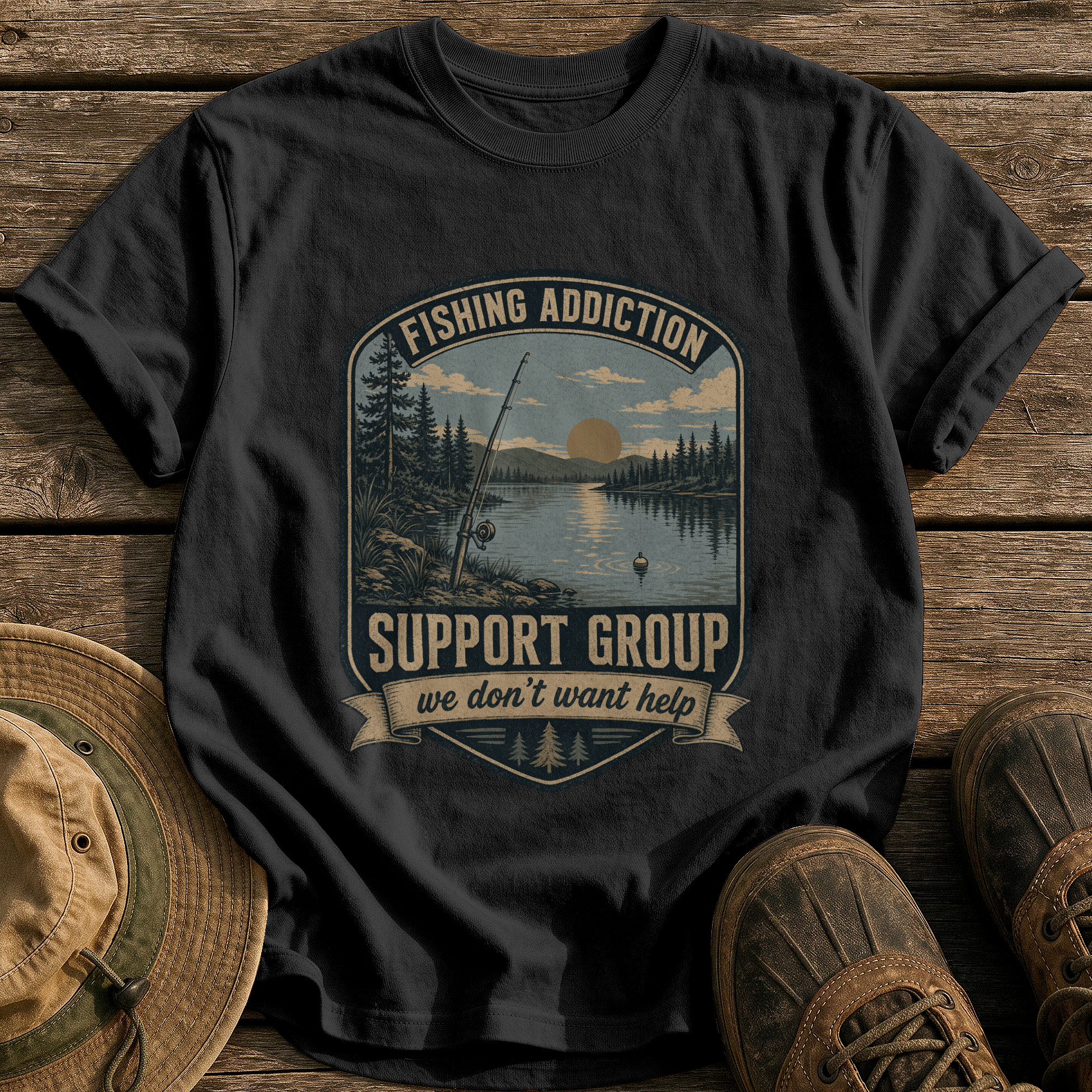 Fishing Addiction Support Group tee - Black - front