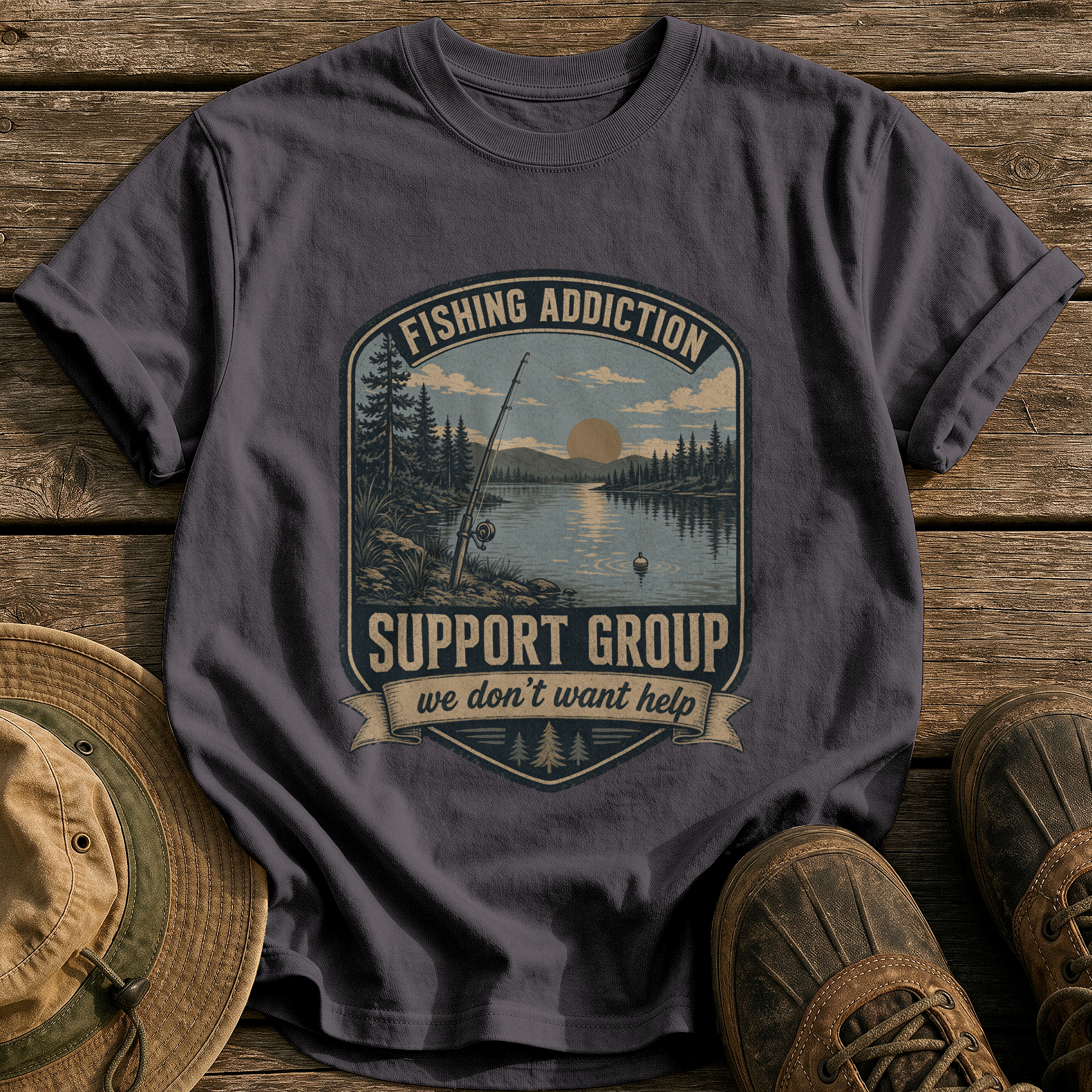 Fishing Addiction Support Group tee - Graphite - front