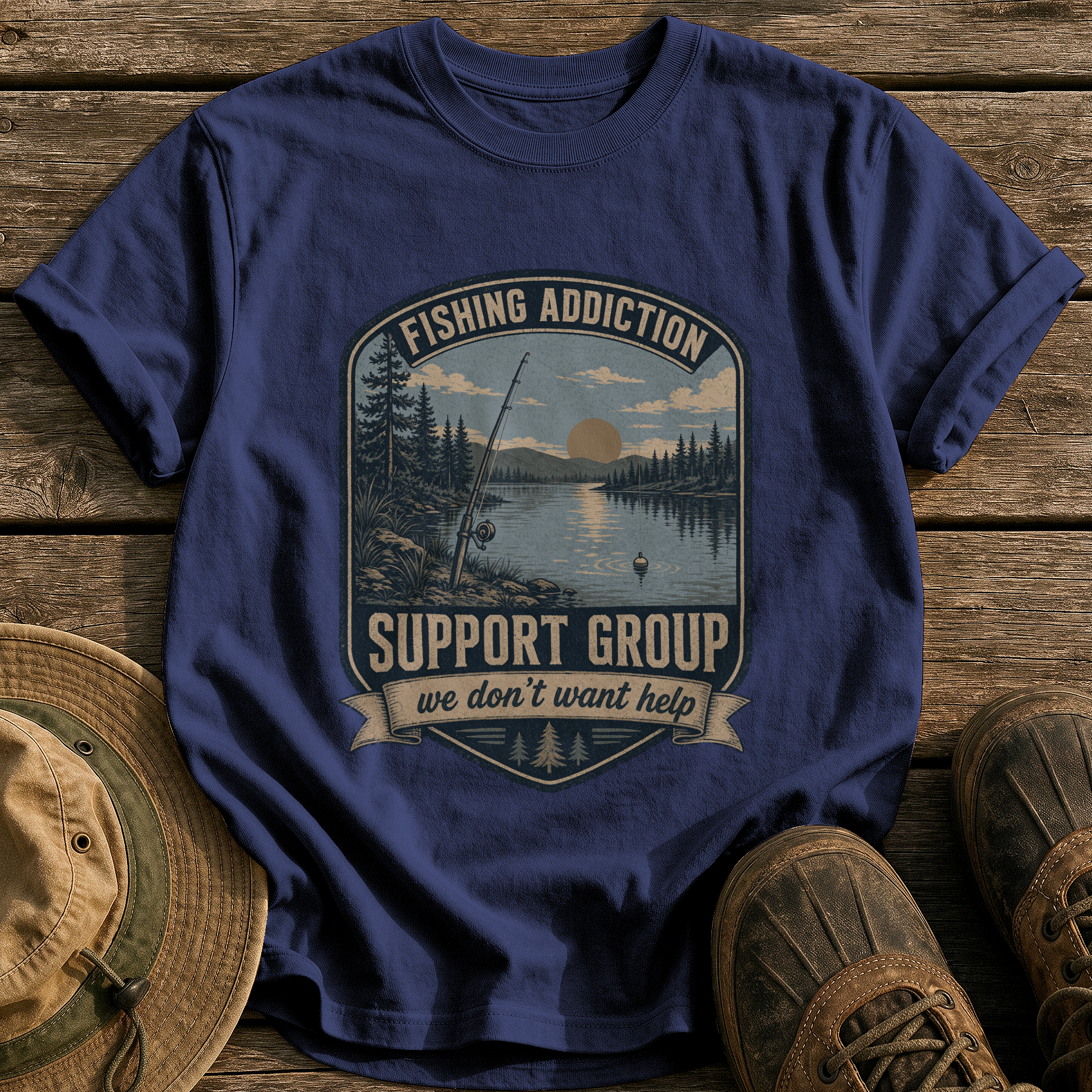 Fishing Addiction Support Group tee - True Navy - front
