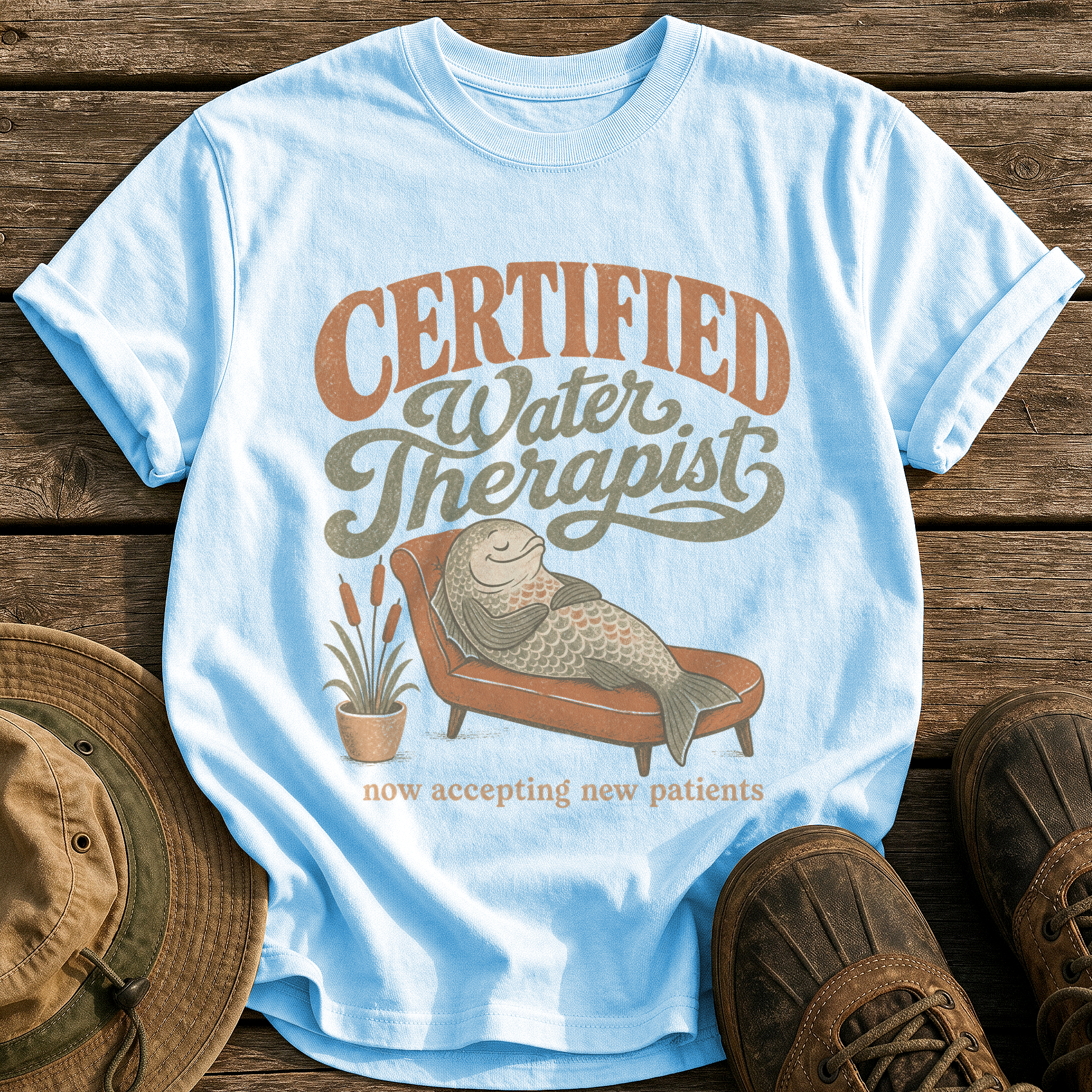 Certified Water Therapist tee - Chambray - front