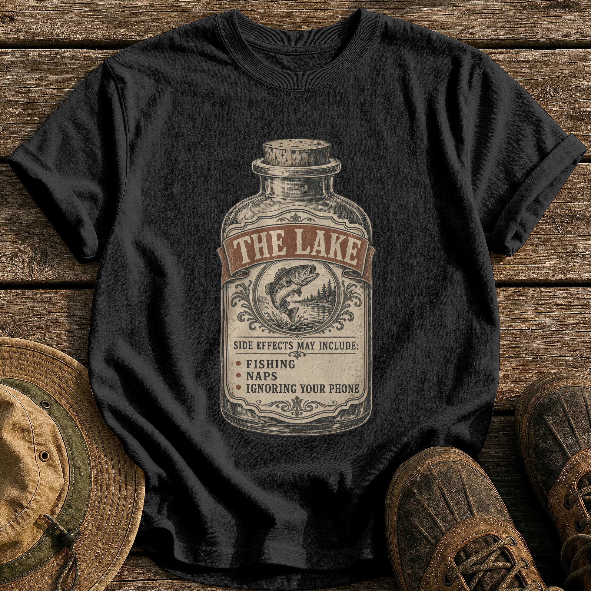 Side Effects May Include Fishing tee - Black - front
