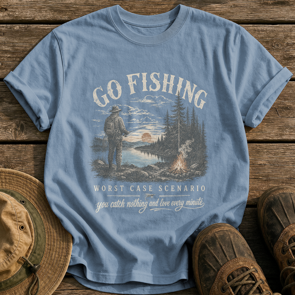 Go Fishing, Worst Case Scenario tee - Blue Jean - front