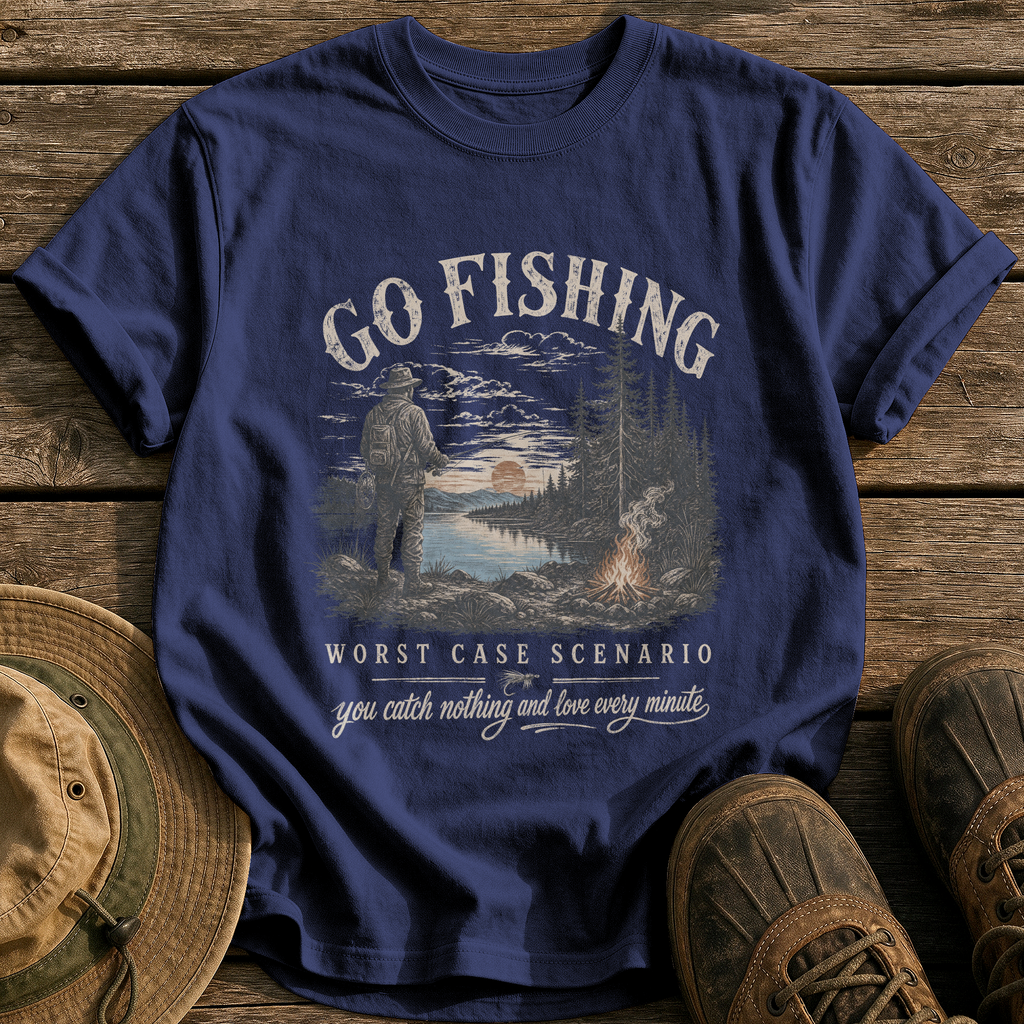 Go Fishing, Worst Case Scenario tee - True Navy - front