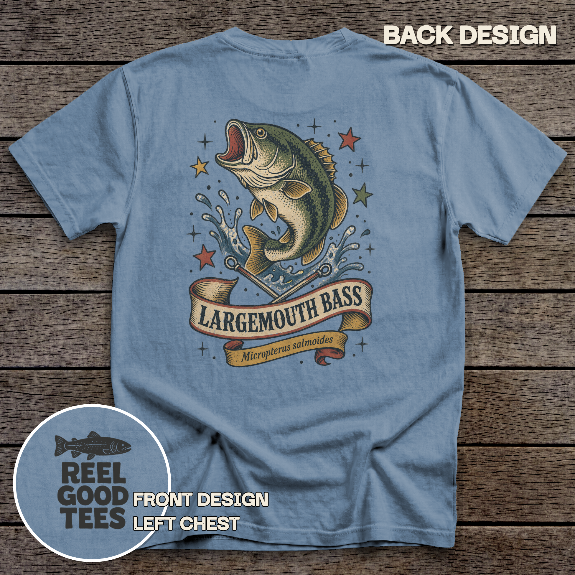 Largemouth Bass Flash tee - Blue Jean - back