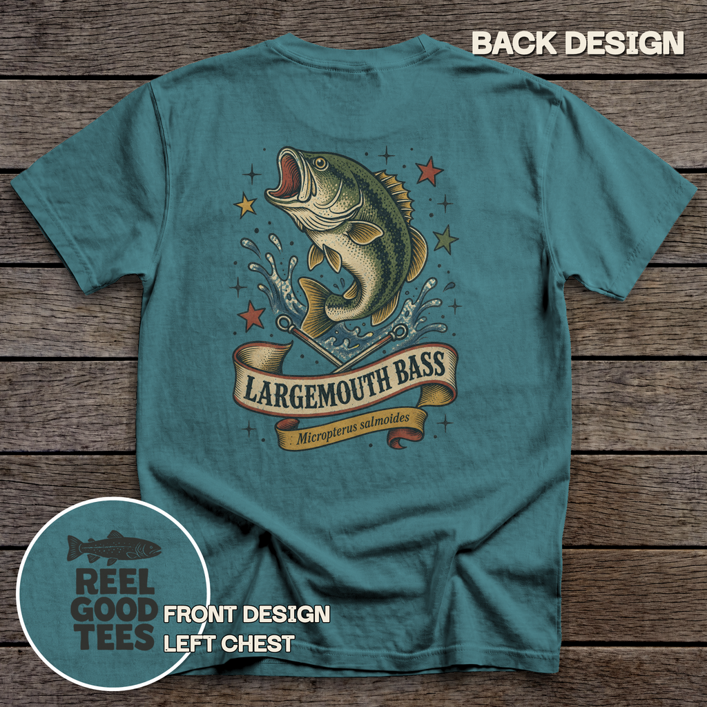Largemouth Bass Flash tee - Blue Spruce - back