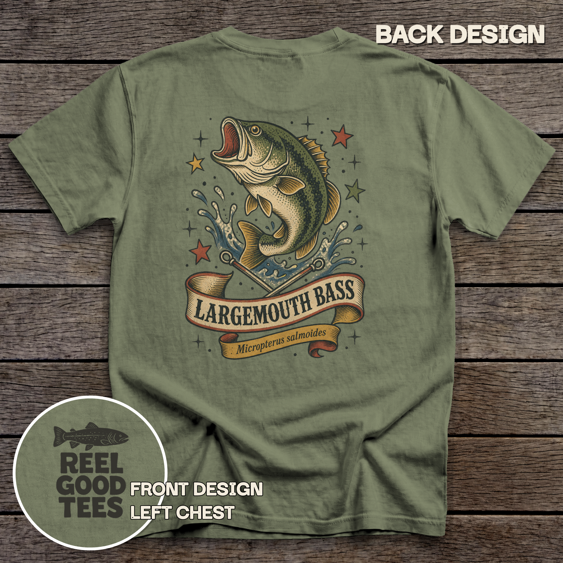 Largemouth Bass Flash tee - Sage - back