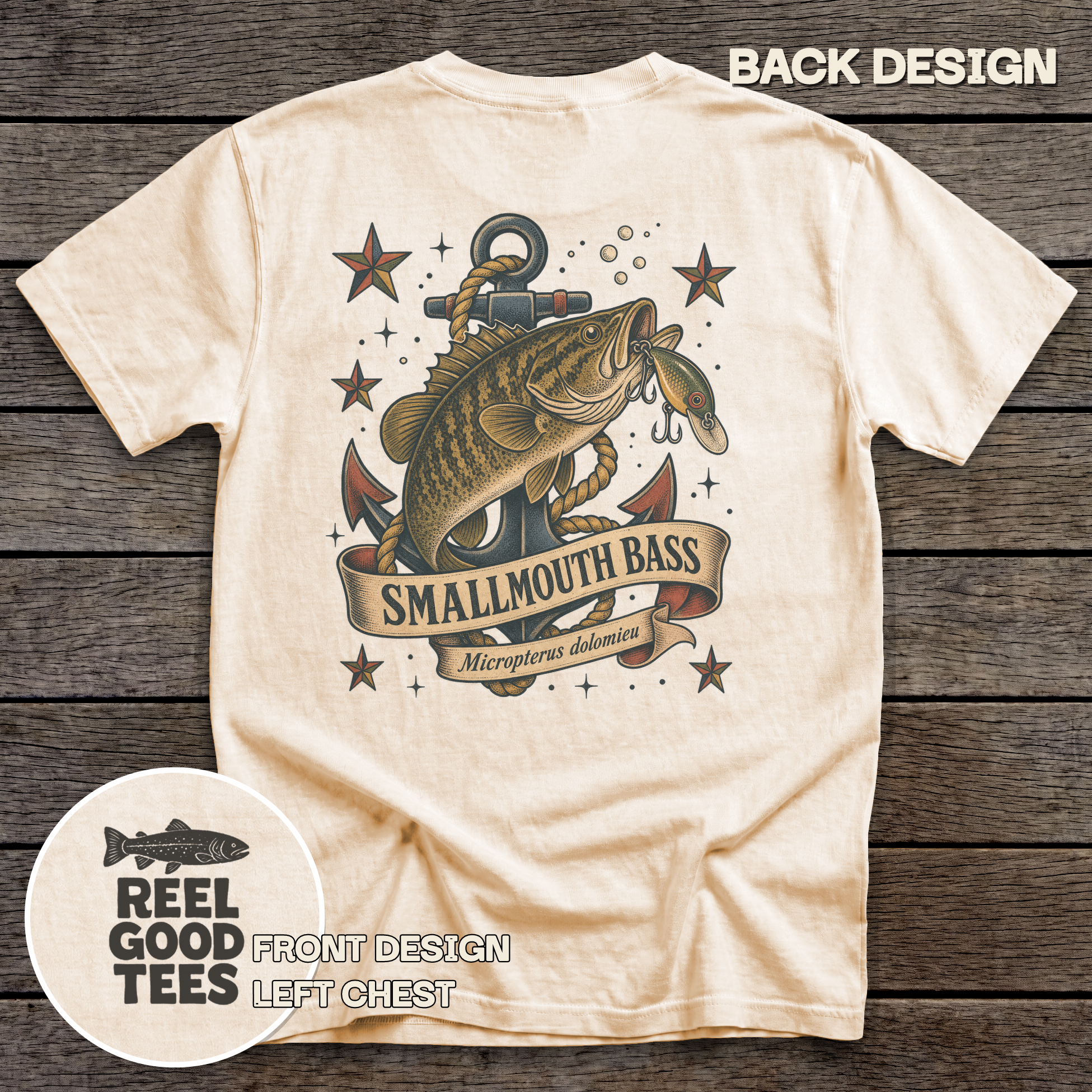 Smallmouth Bass Flash tee - Ivory - back