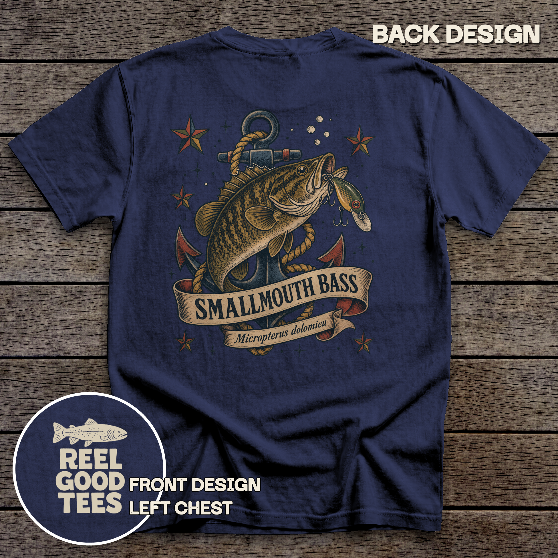 Smallmouth Bass Flash tee - True Navy - back