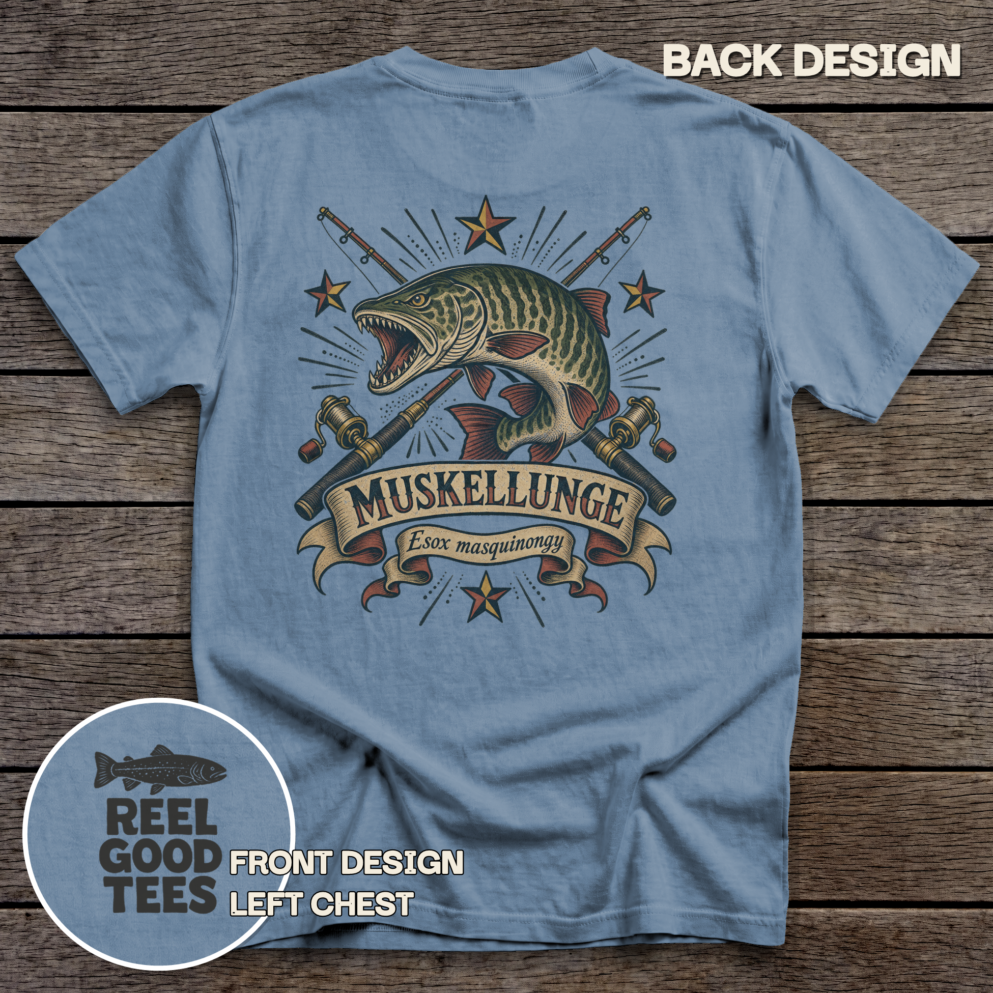 Muskellunge Flash tee - Blue Jean - back