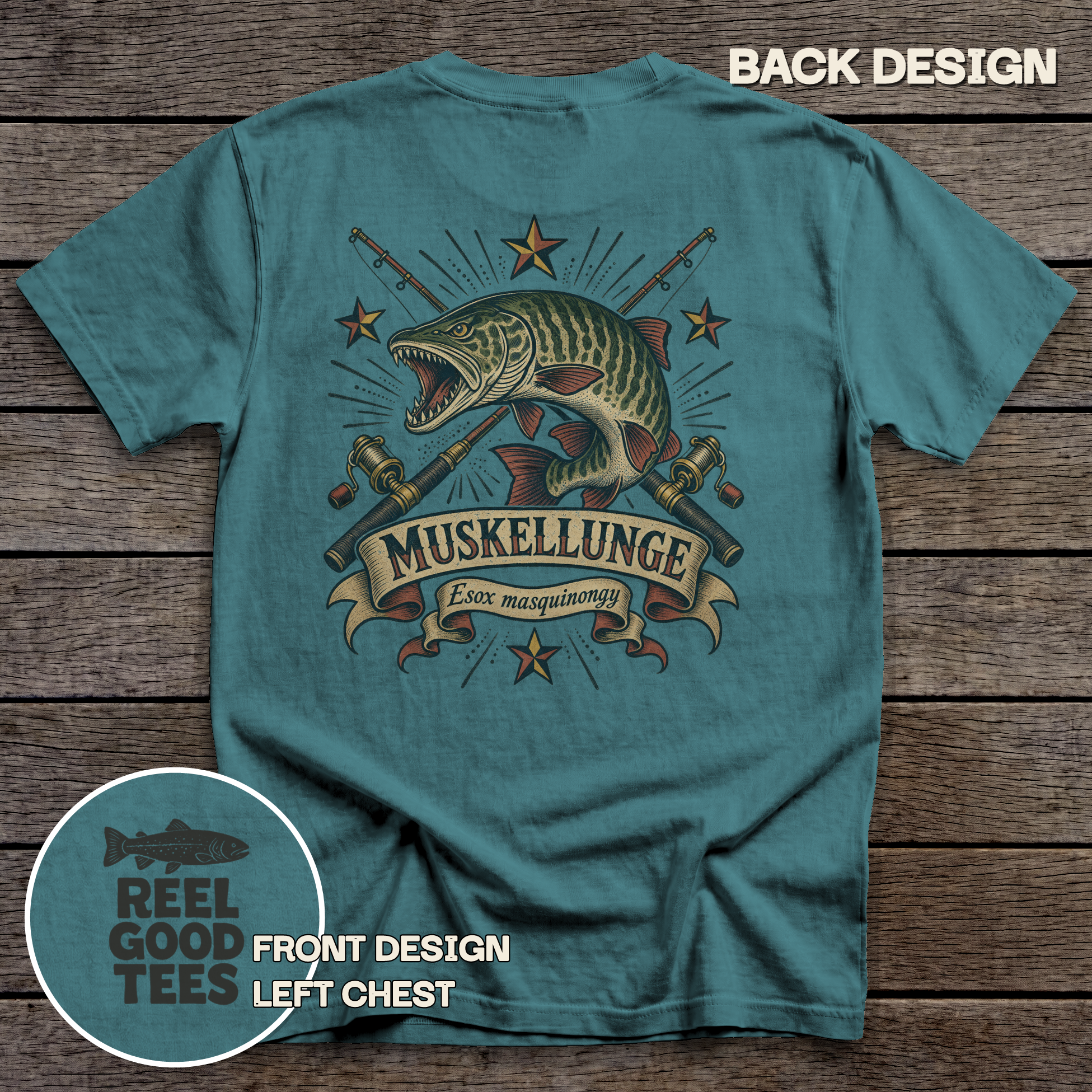 Muskellunge Flash tee - Blue Spruce - back