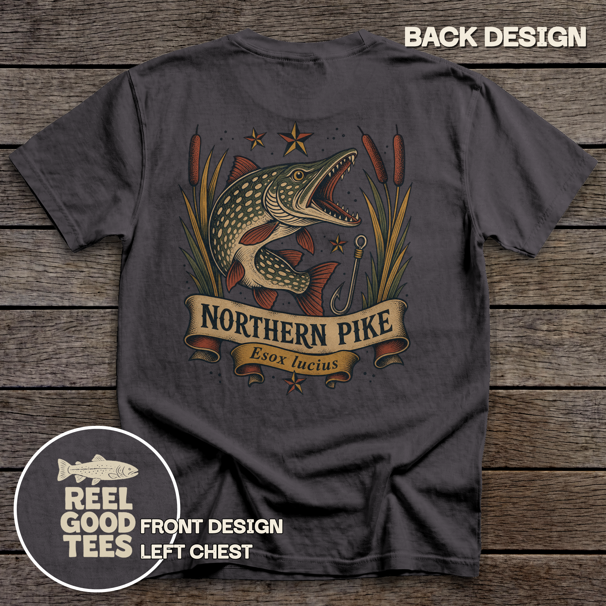 Northern Pike Flash tee - Graphite - back